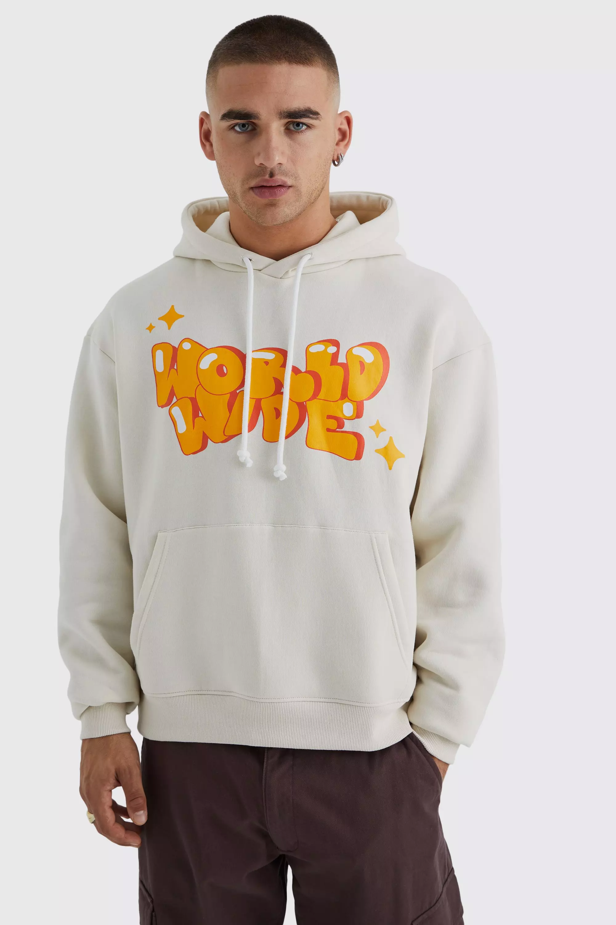 Oversized Boxy Worldwide Hoodie Ecru