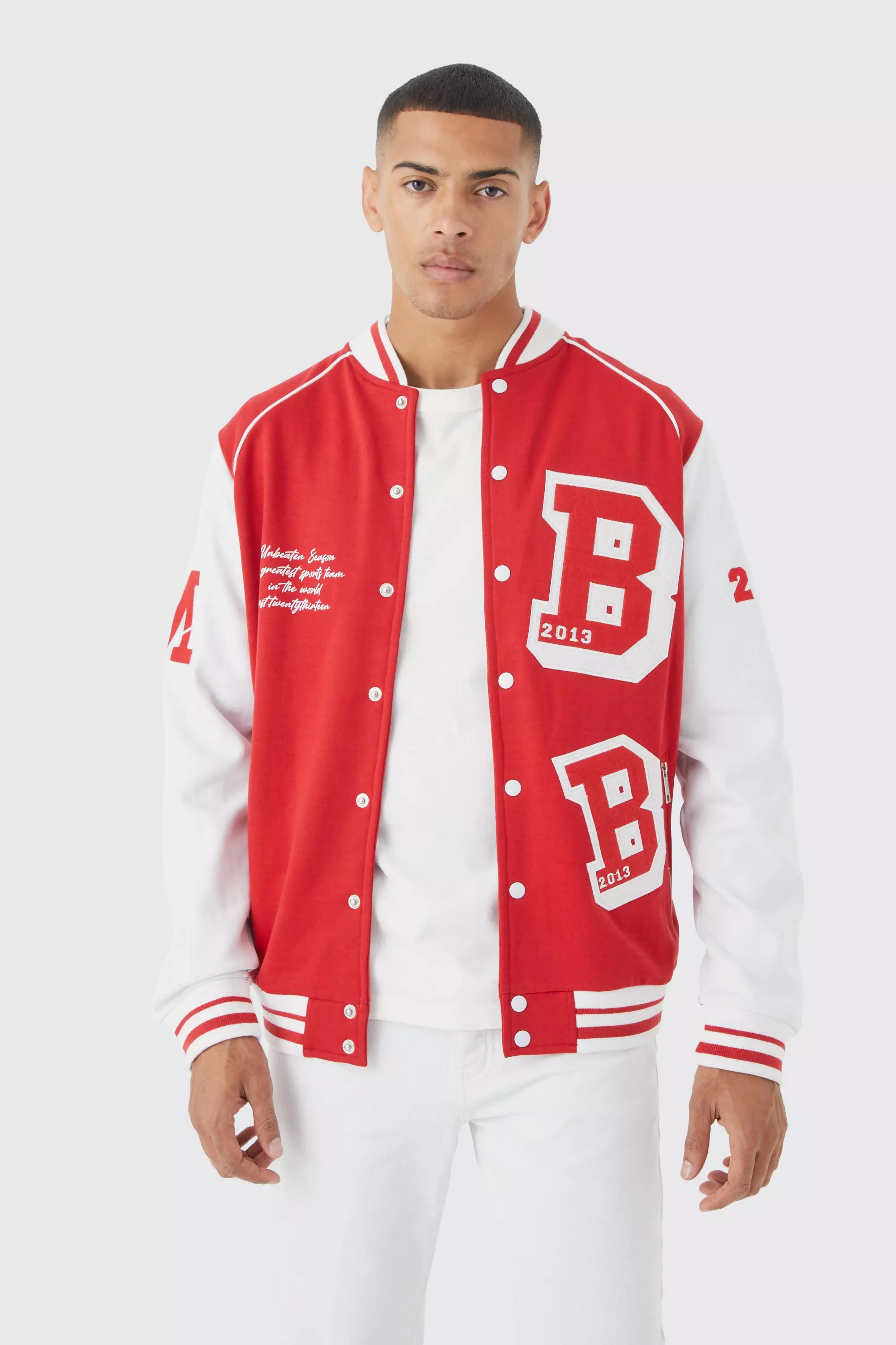 Red Jersey Varsity Bomber Jacket