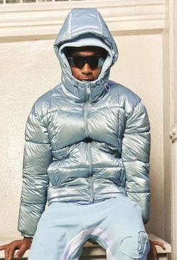 Blue Metallic Square Quilted Puffer