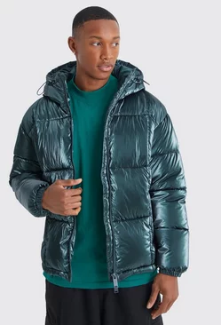 Metallic Square Quilted Puffer Green