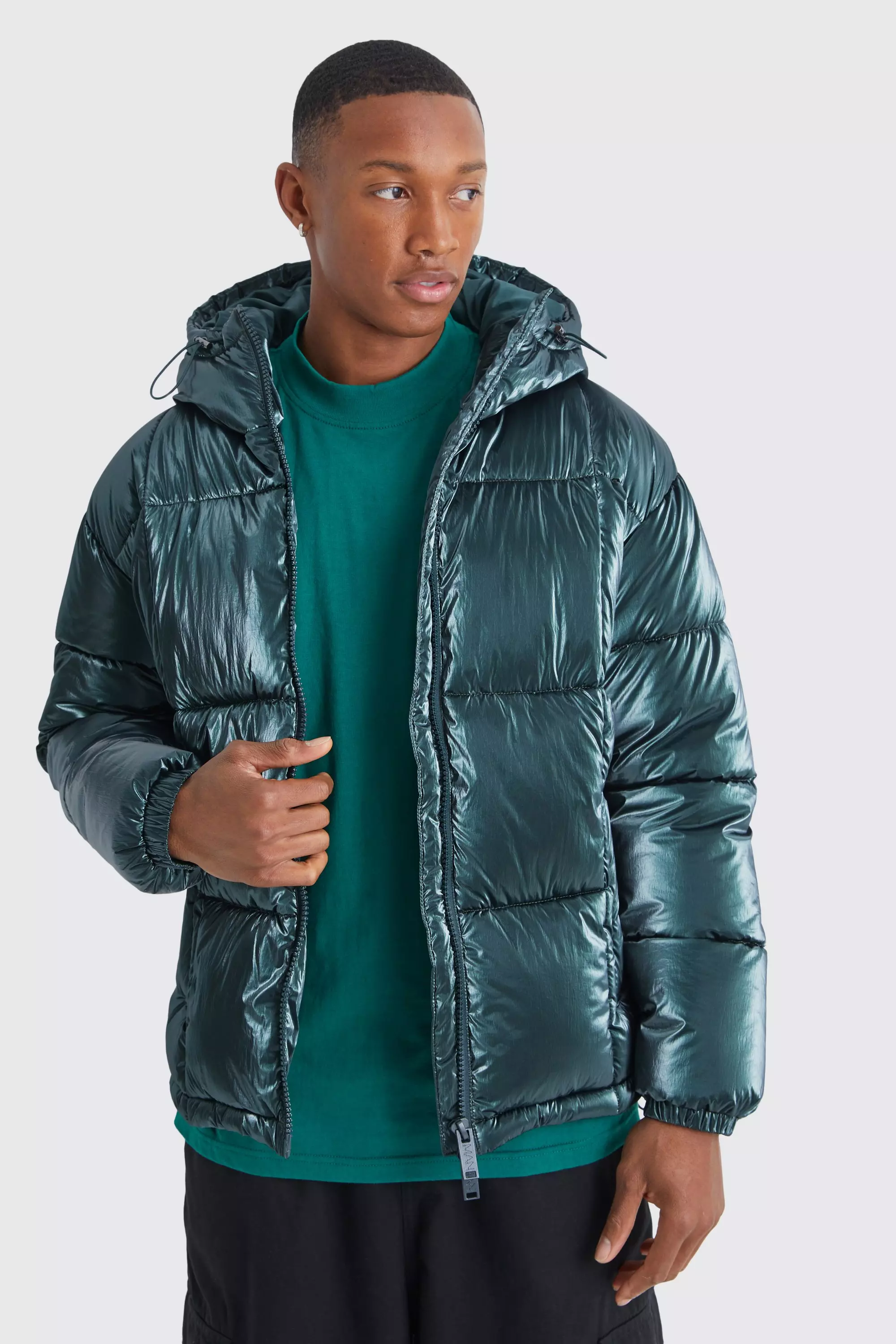 Metallic Square Quilted Puffer Green