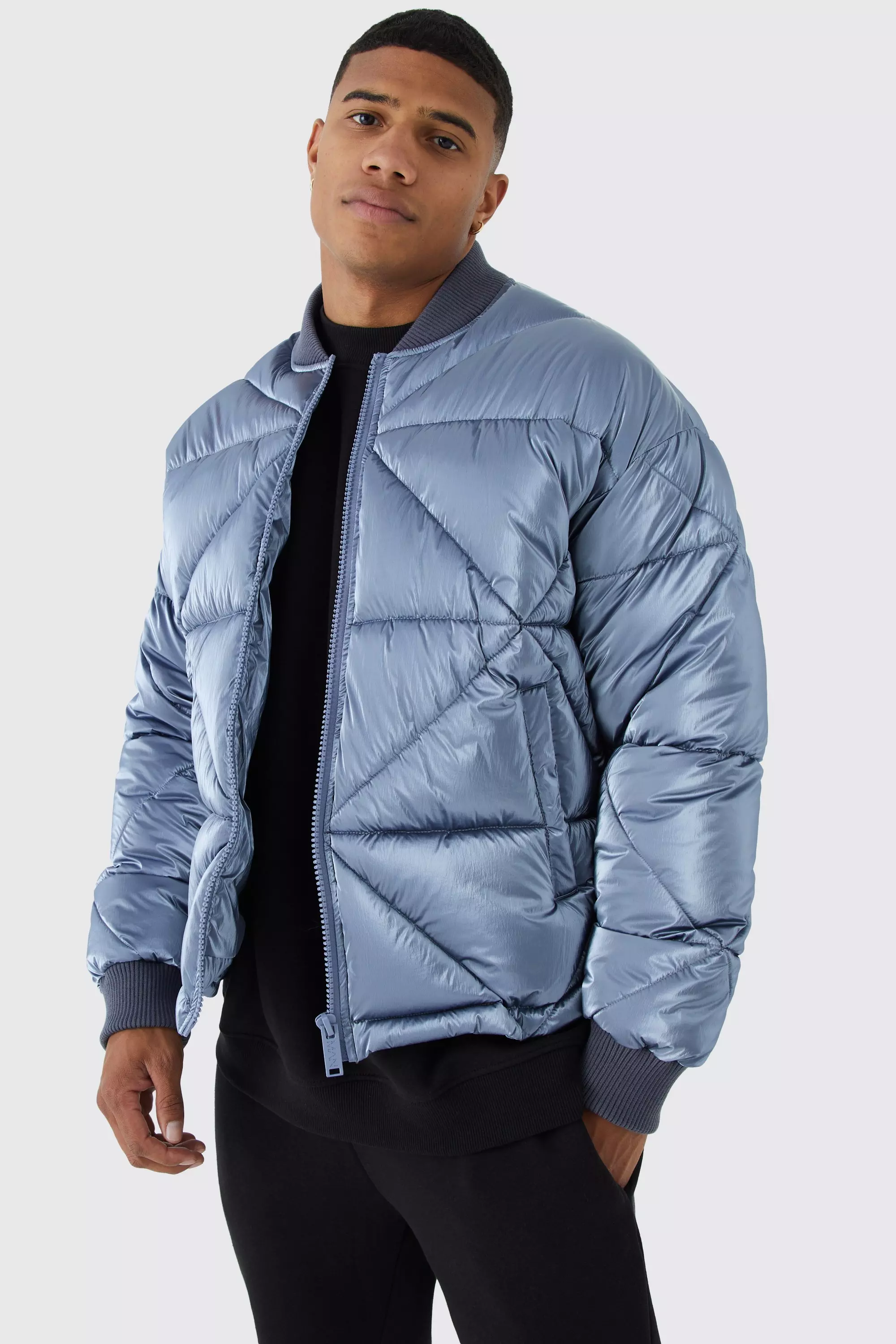 Sage Metallic Quilted Puffer Bomber Jacket alternative image