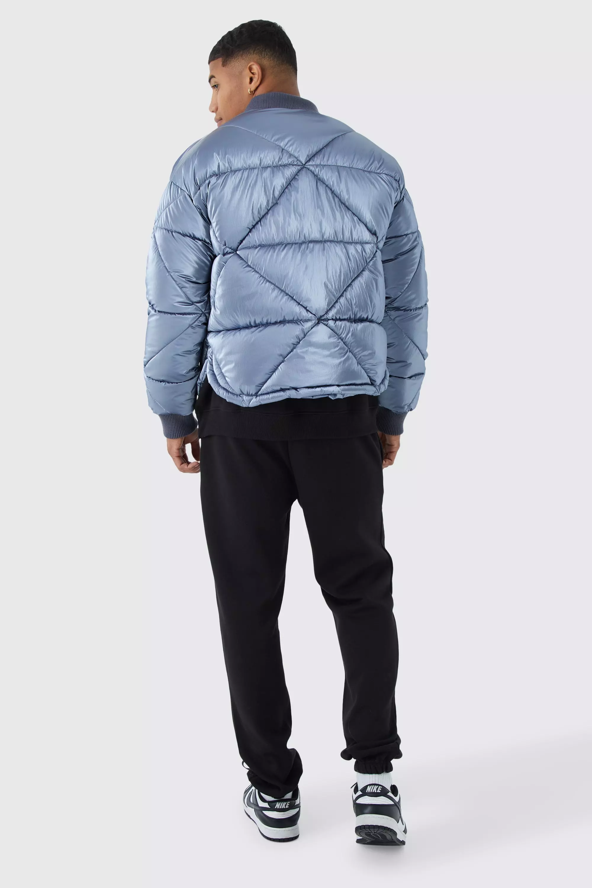 Sage Metallic Quilted Puffer Bomber Jacket alternative image