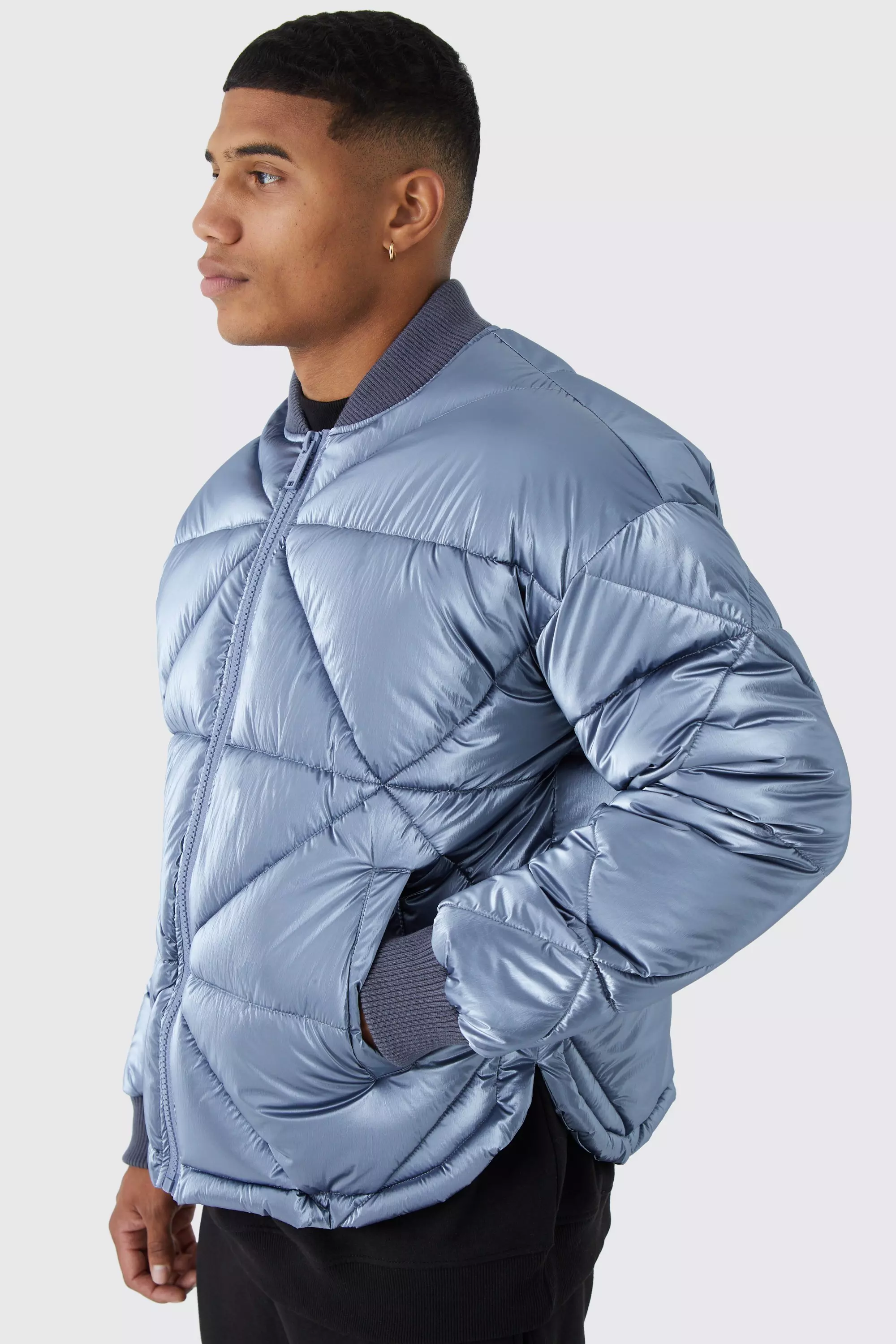 Sage Metallic Quilted Puffer Bomber Jacket alternative image