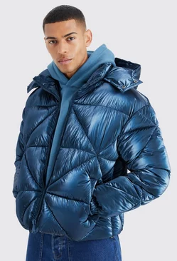 Metallic Boxy Quilted Puffer Blue