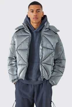 Charcoal Grey Metallic Boxy Quilted Puffer