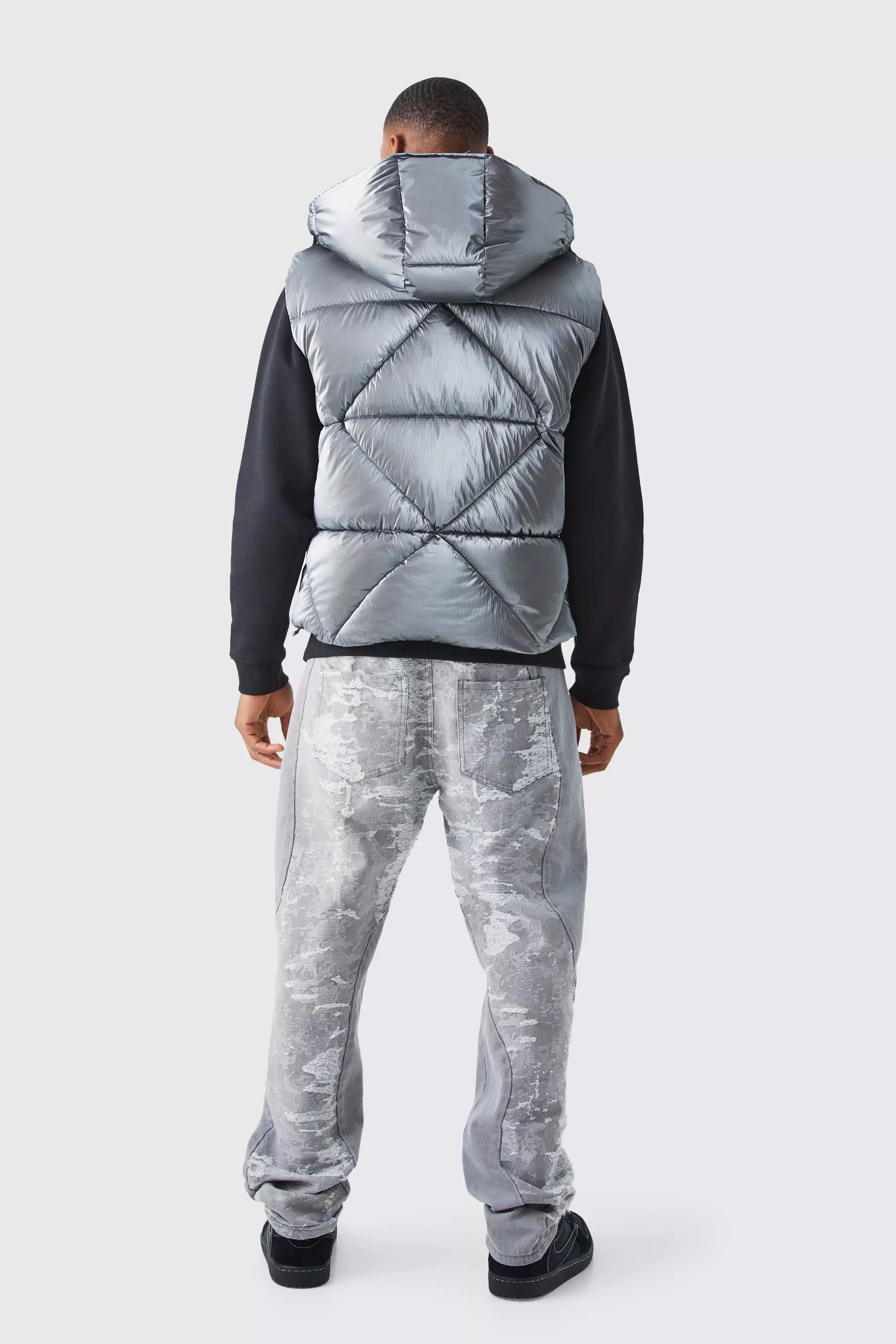 Charcoal Metallic Quilted Gilet With Hood alternative image