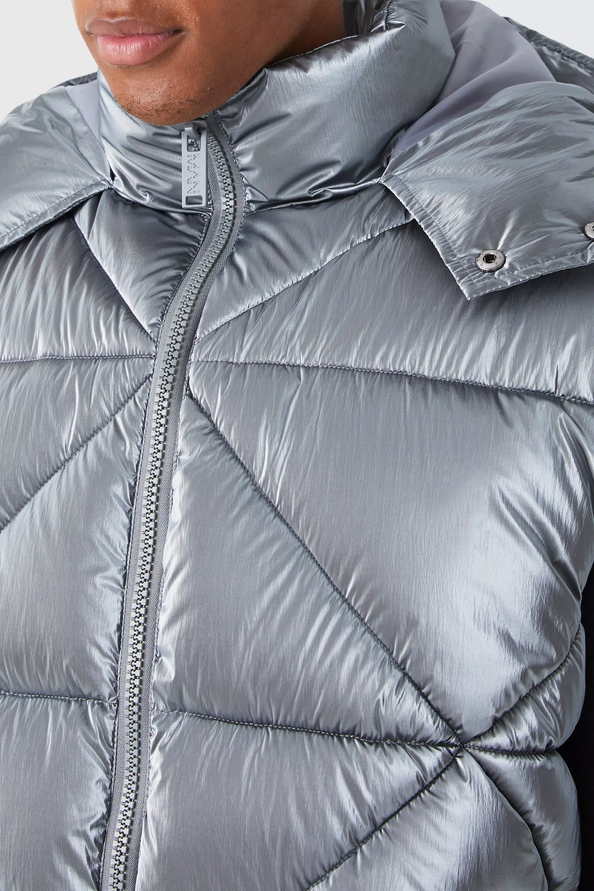 Charcoal Metallic Quilted Gilet With Hood alternative image