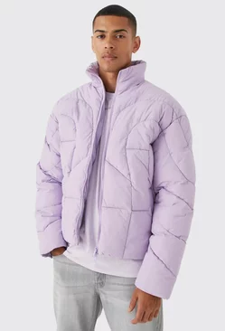 Curved Panel Funnel Neck Puffer Lilac