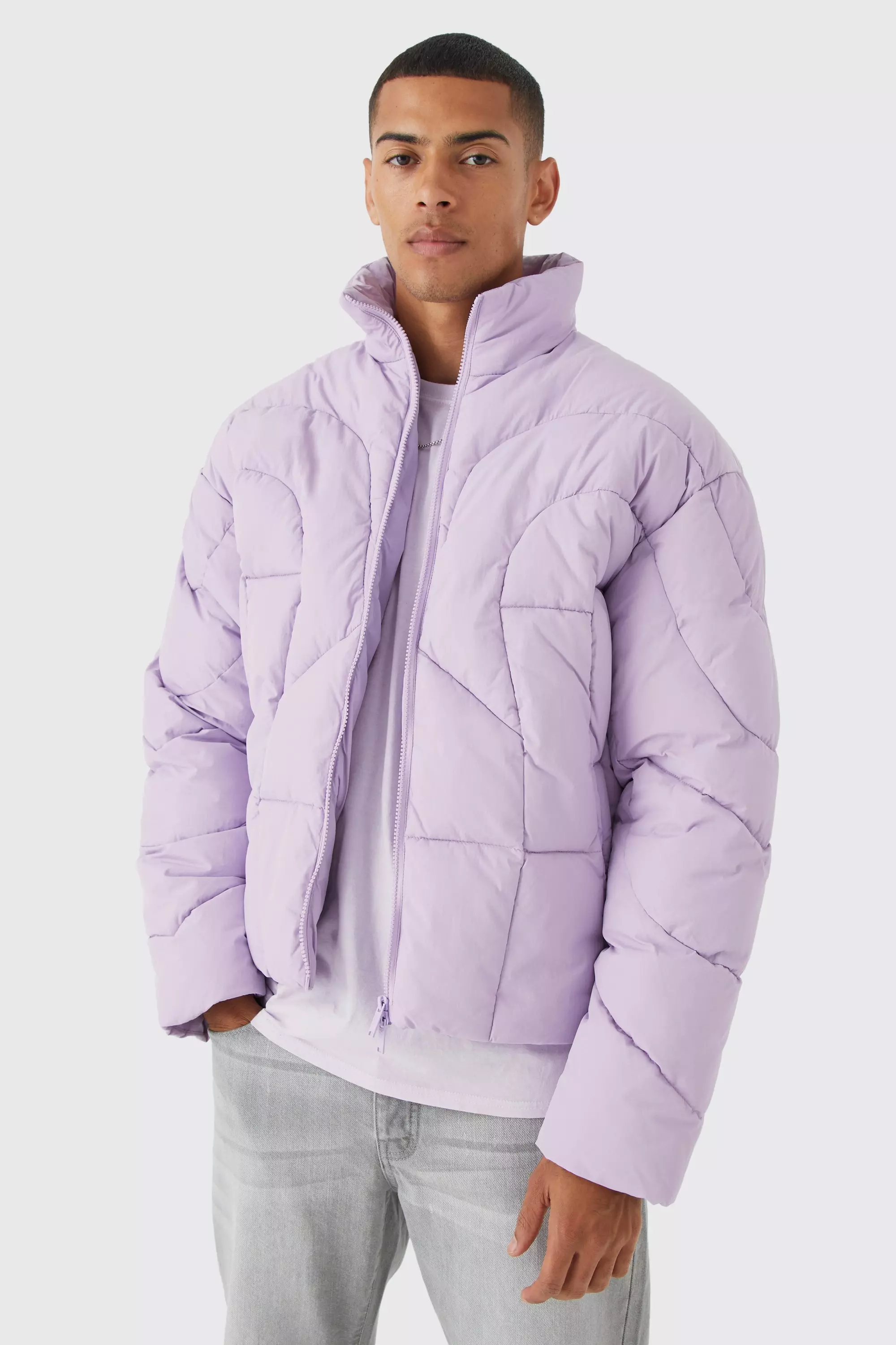 Curved Panel Funnel Neck Puffer Lilac