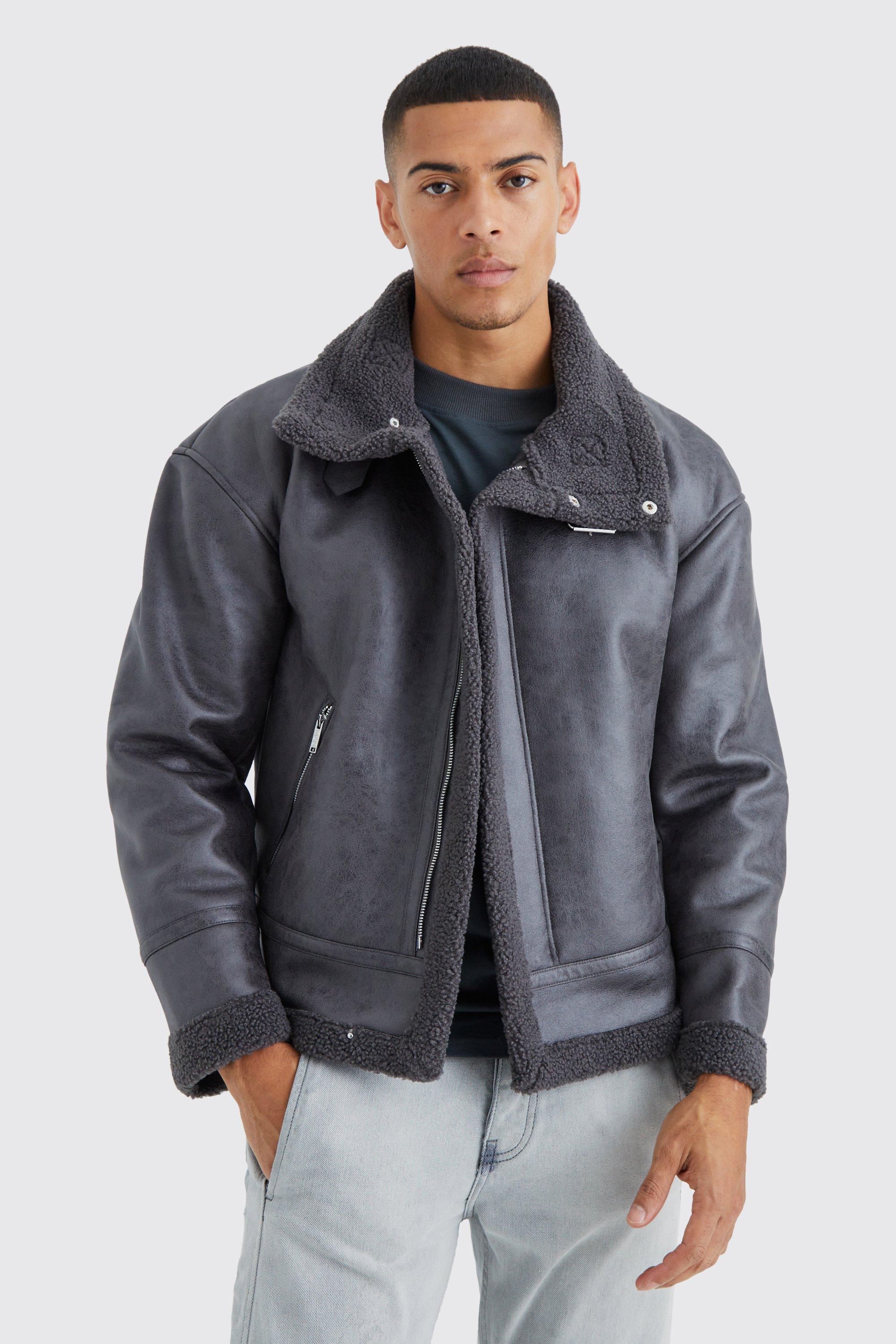 Mens grey hotsell aviator jacket