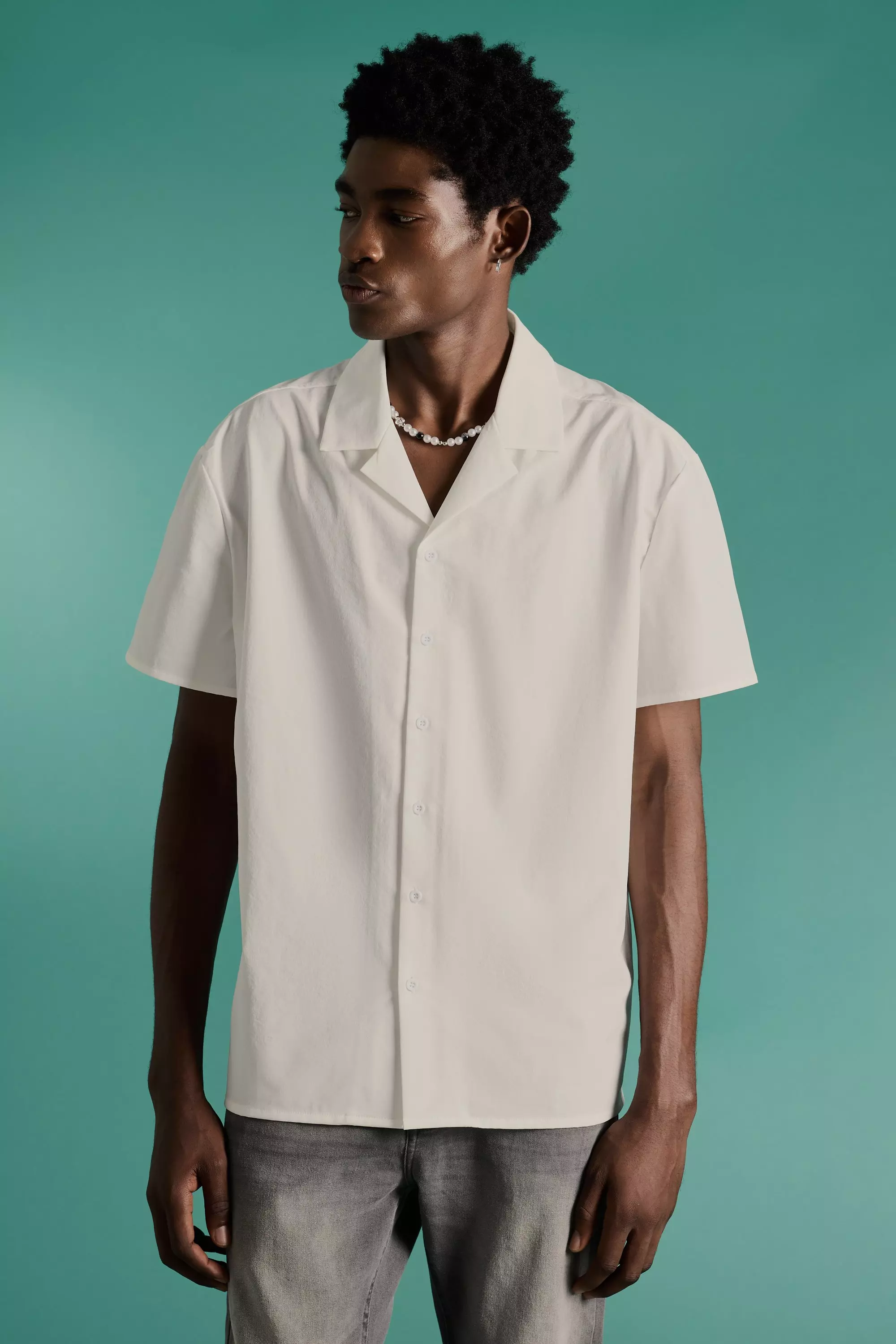 White Technical Stretch Oversized Short Sleeve Shirt