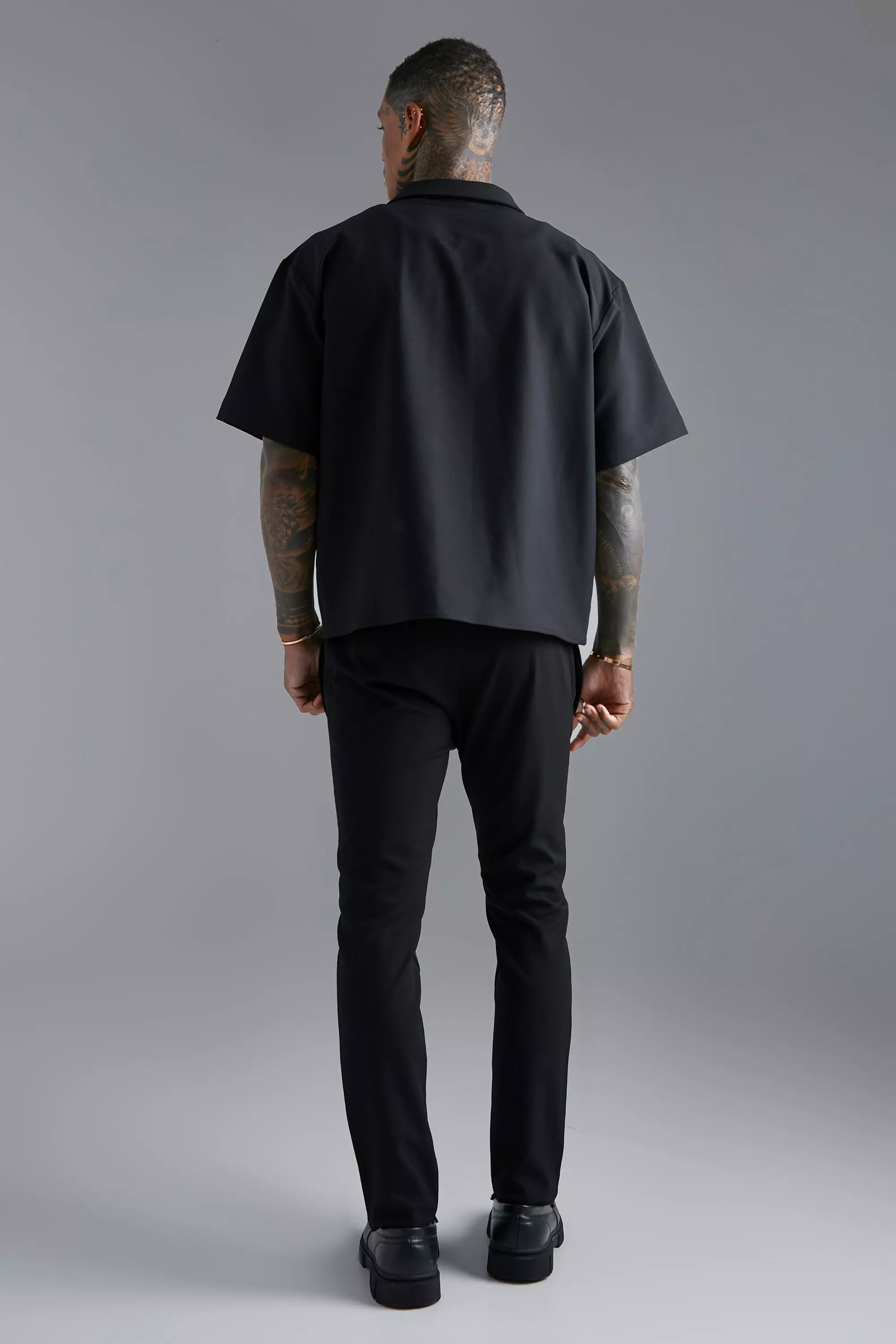 Black Short Sleeve Stretch Boxy Fit Shirt alternative image