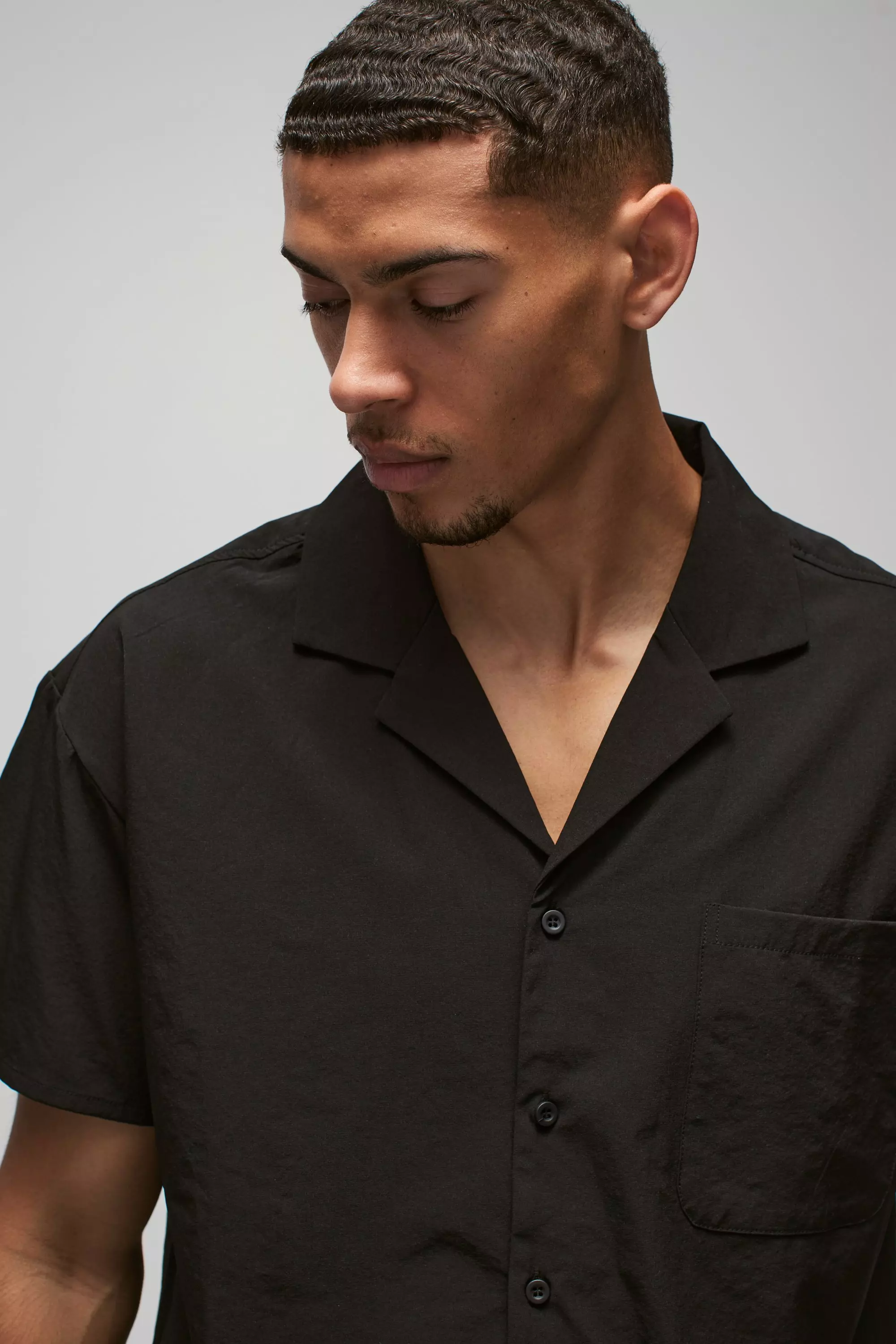 Black Short Sleeve Stretch Boxy Fit Shirt alternative image