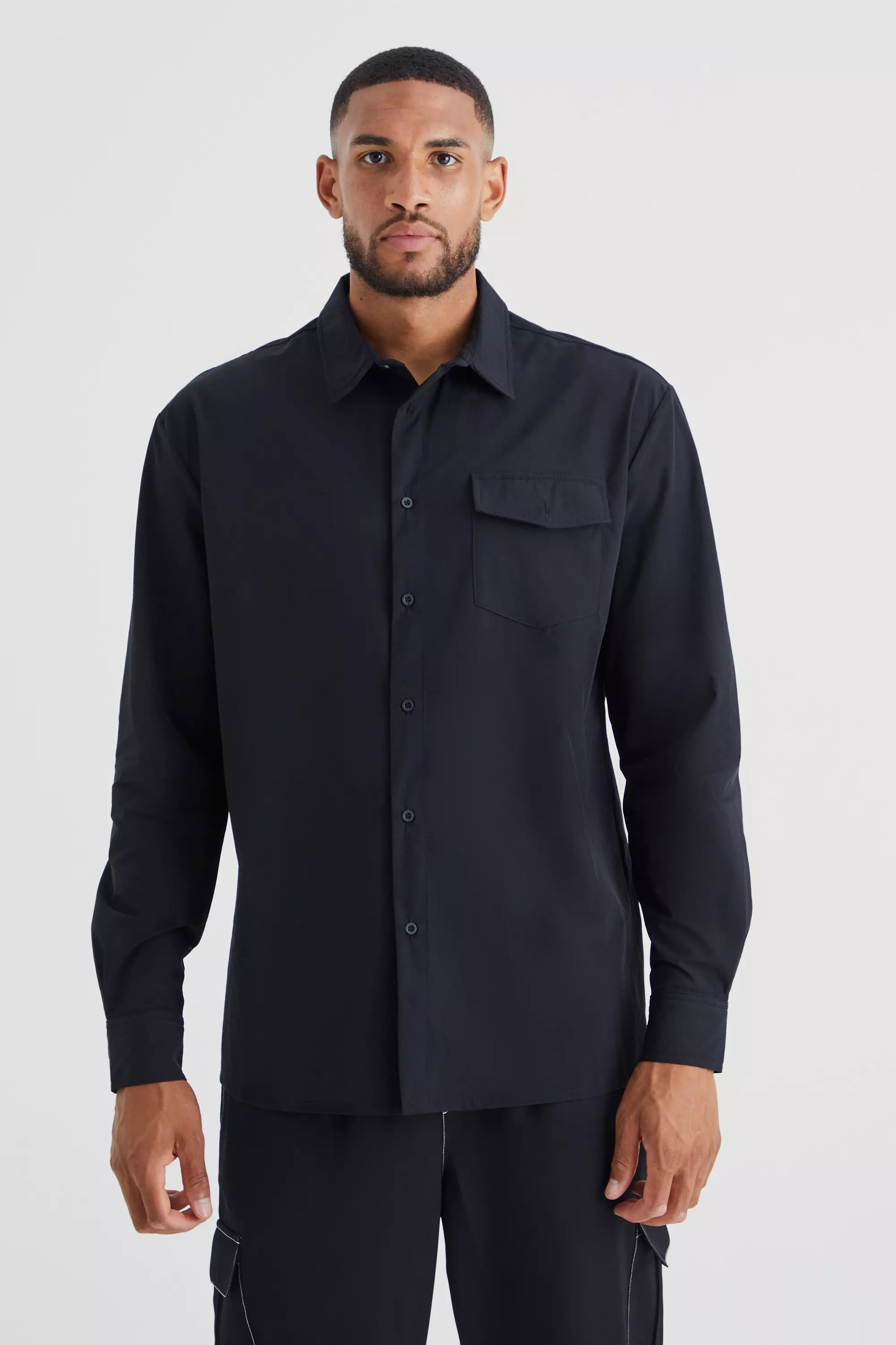 Tall Technical Stretch Smart Utility Overshirt Black