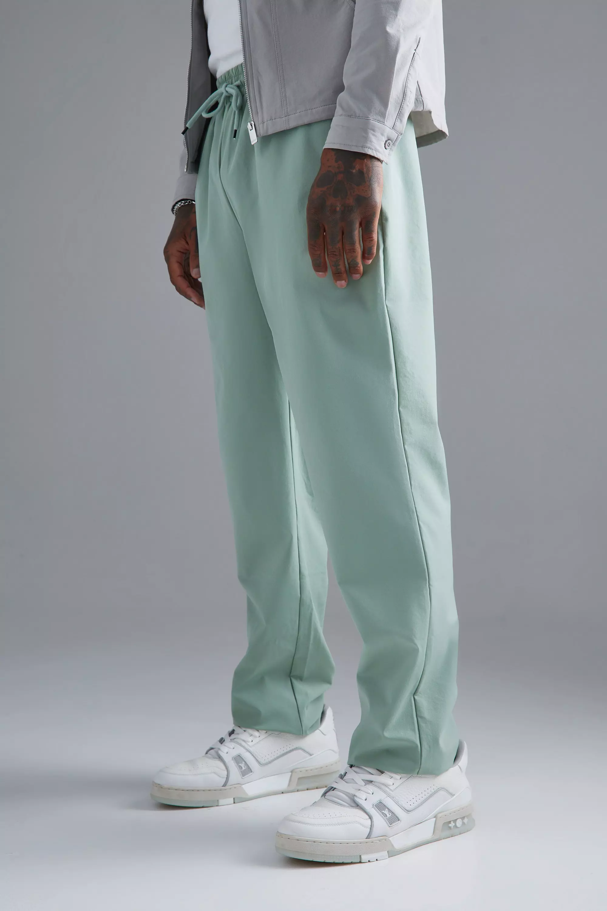 Sage Green Technical Stretch Straight Pants