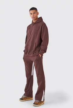Oversized Raw Applique Hooded Gusset Tracksuit Chocolate