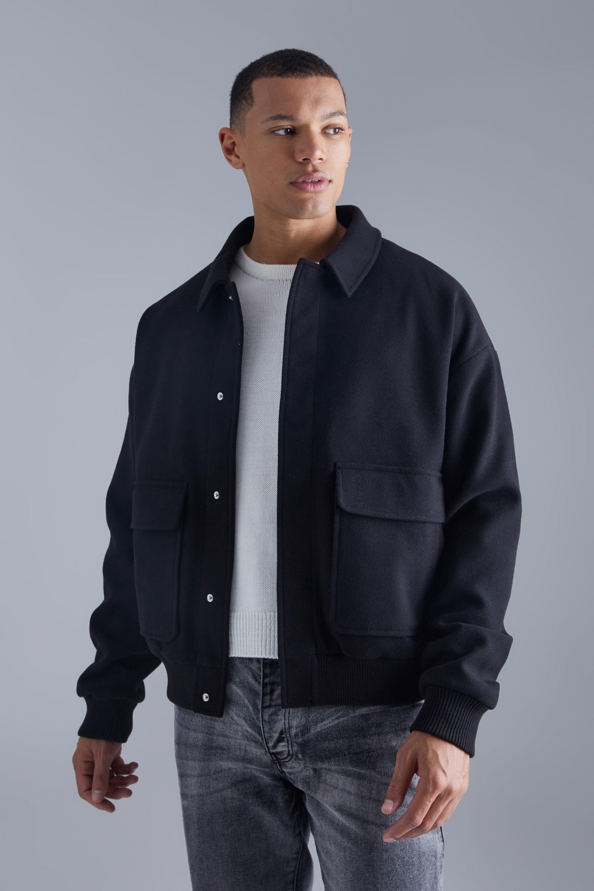 Tall Boxy Melton Collared Bomber | boohooMAN UK Tall Boxy Melton Collared Bomber | boohooMAN UK