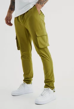 Khaki Technical Stretch Skinny Cargo Pants