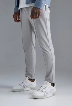 Grey Technical Stretch Pin Tuck Skinny Pants