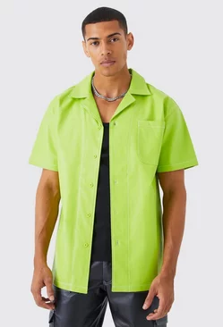 Short Sleeve Oversized Contrast Stitch Pu Shirt Lime