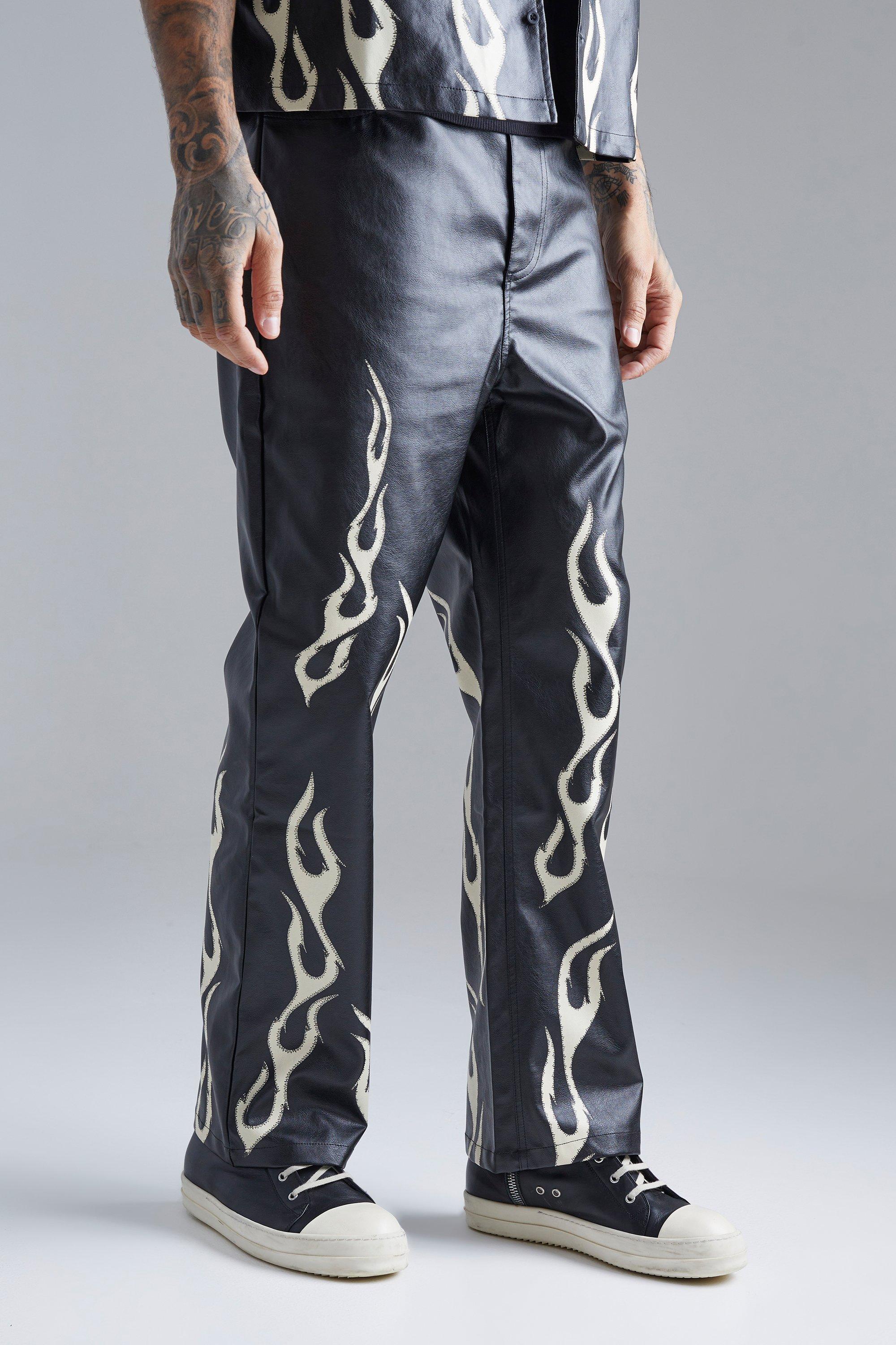 Black Pu Flame Hem Straight Trouser