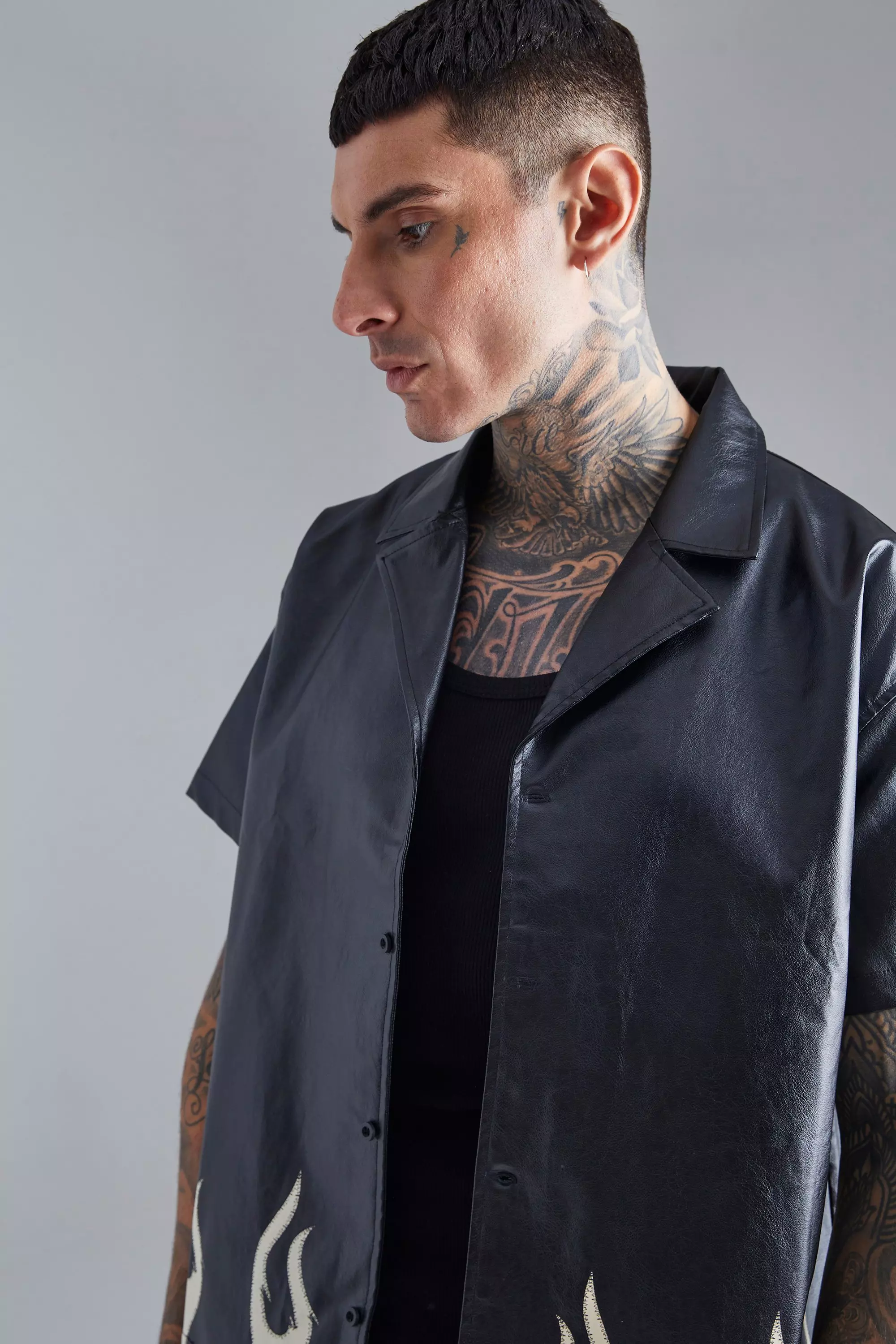 Black Short Sleeve Boxy Flame Hem Shirt alternative image
