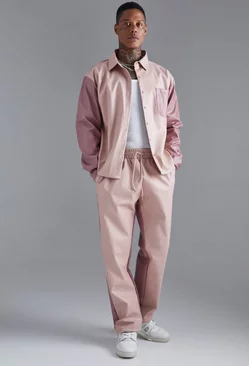 Long Sleeve Colourblock Overshirt And Gusset Pants Pale pink