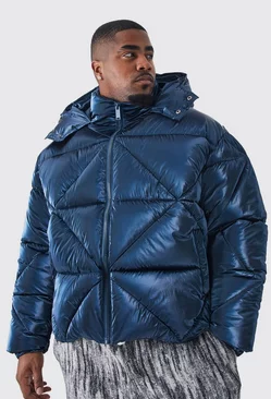 Plus Metallic Boxy Quilted Puffer Blue