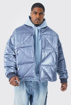 Grey Plus Metallic Quilted Puffer Bomber