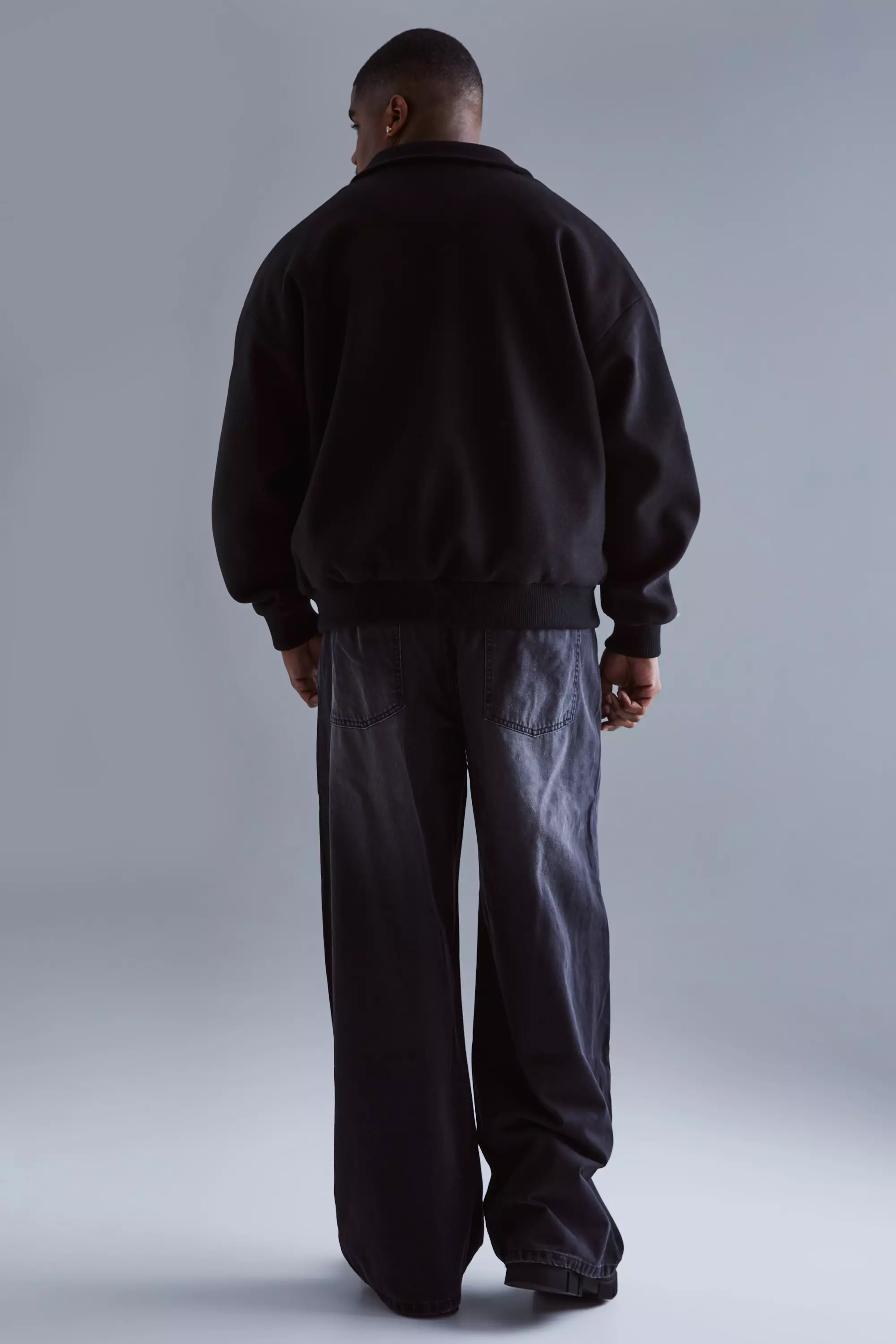 Black Plus Boxy Melton Bomberjack Met Kraag alternatieve afbeelding