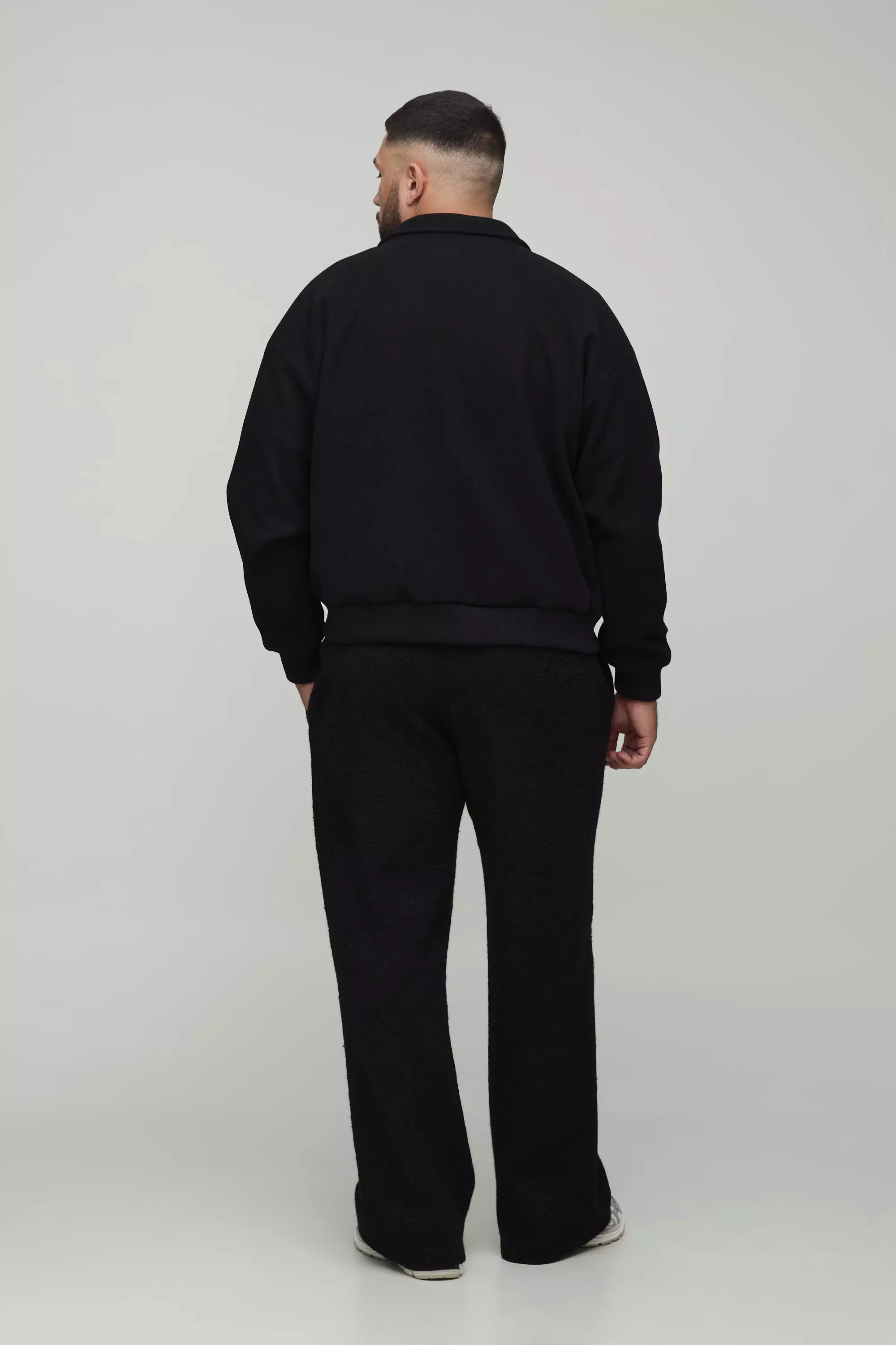 Plus Boxy Wool Look Harrington Jacket in Black | boohooMAN USA