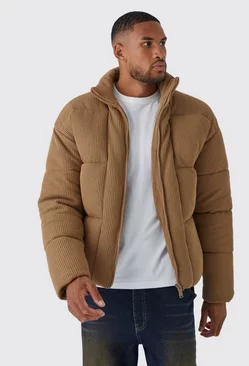 Tall Chunky Knitted Funnel Neck Puffer Tan