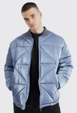 Tall Metallic Quilted Puffer Bomber Sage