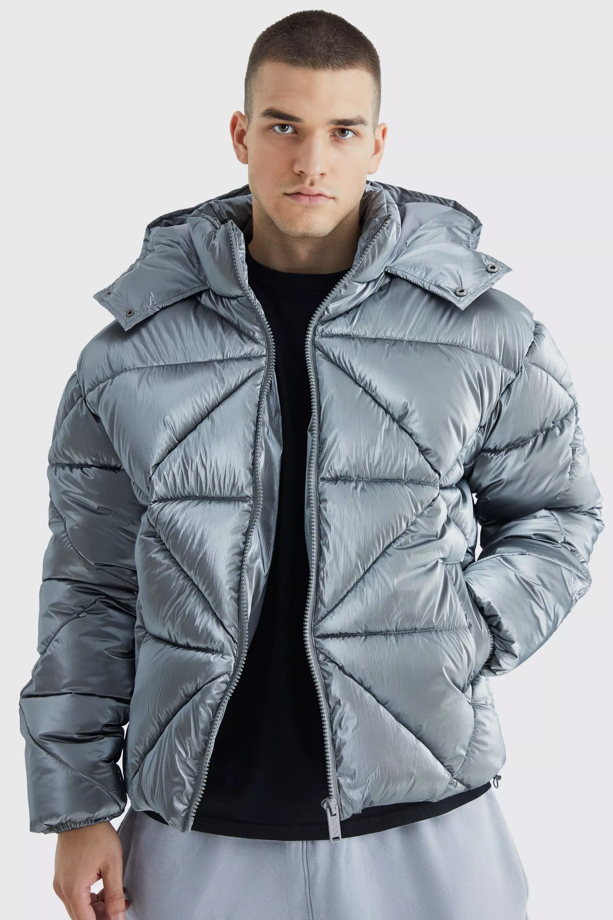 Charcoal Tall Metallic Boxy Quilted Puffer alternative image