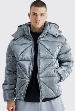 Tall Metallic Boxy Quilted Puffer Charcoal