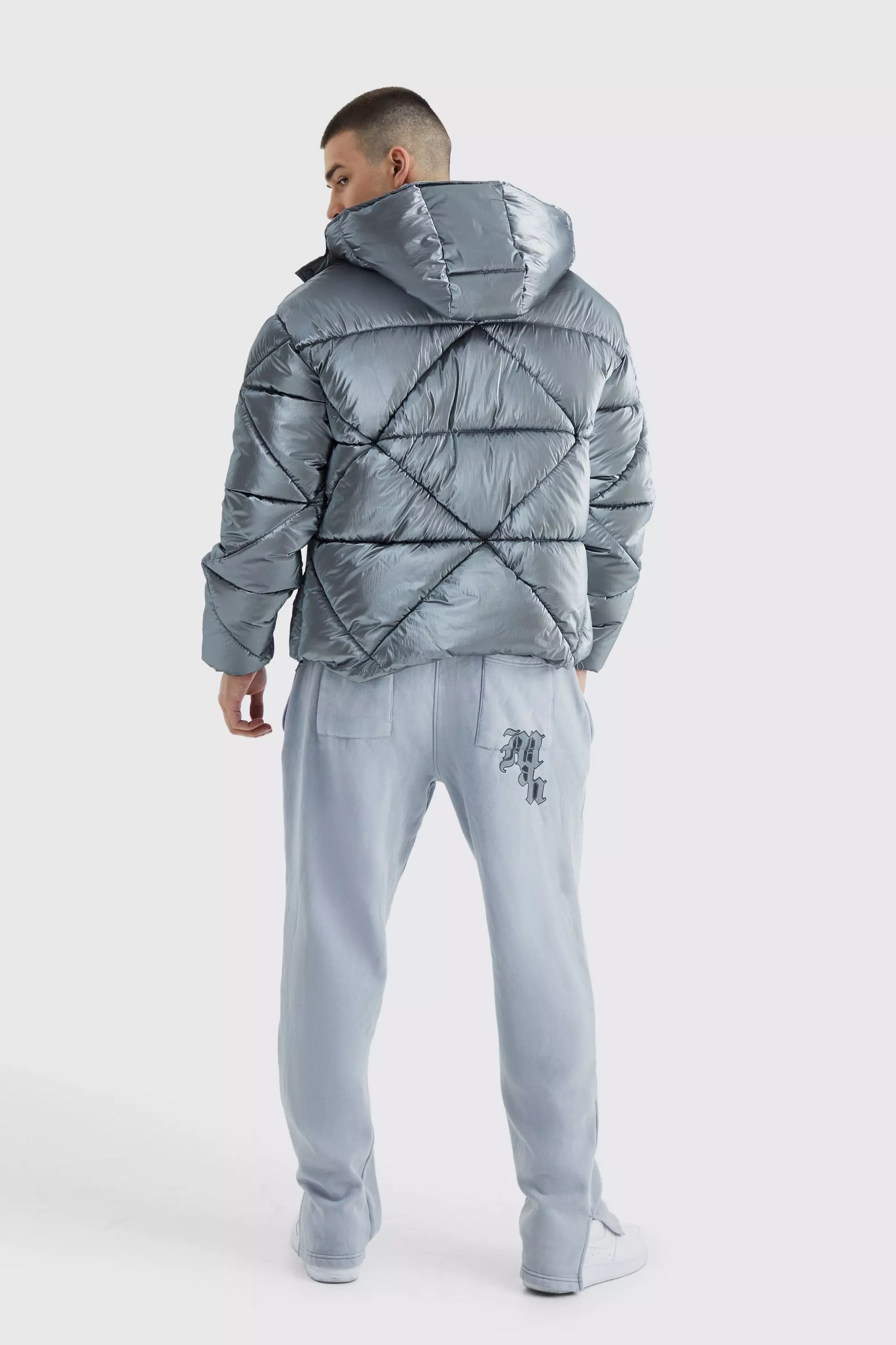 Charcoal Tall Metallic Boxy Quilted Puffer alternative image