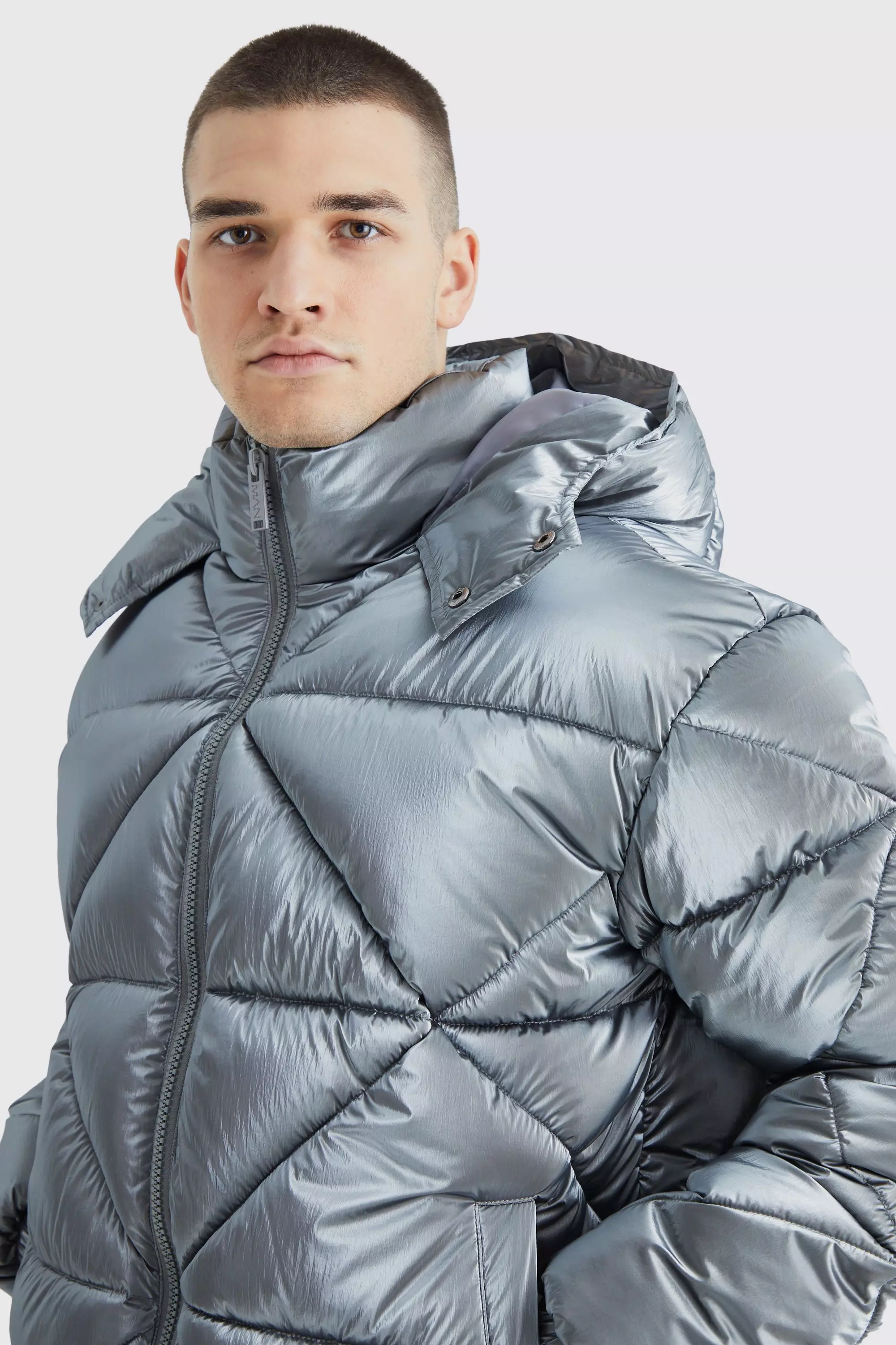 Charcoal Tall Metallic Boxy Quilted Puffer alternative image