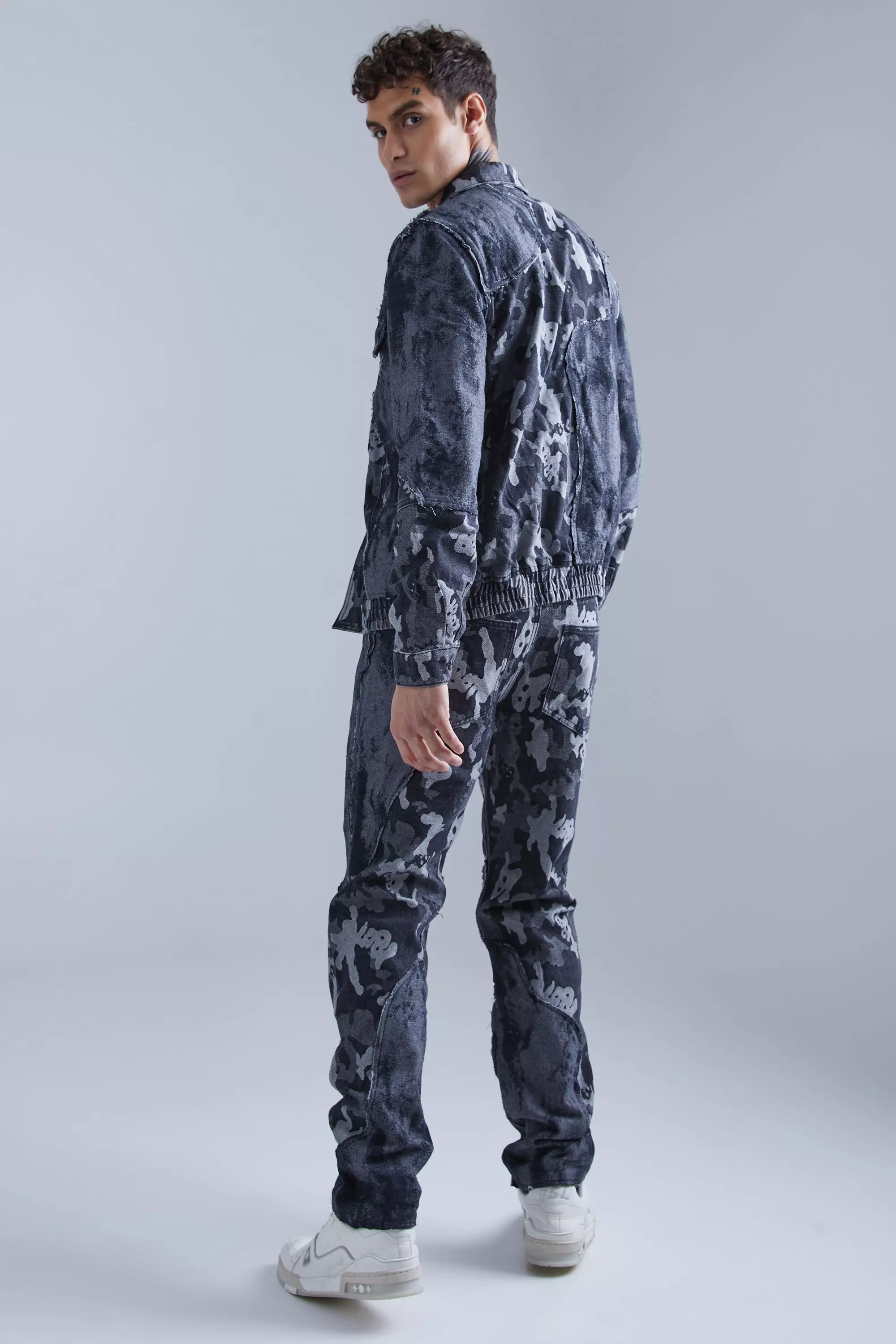 Black Straight Fit Spliced Camo Denim Jean alternative image