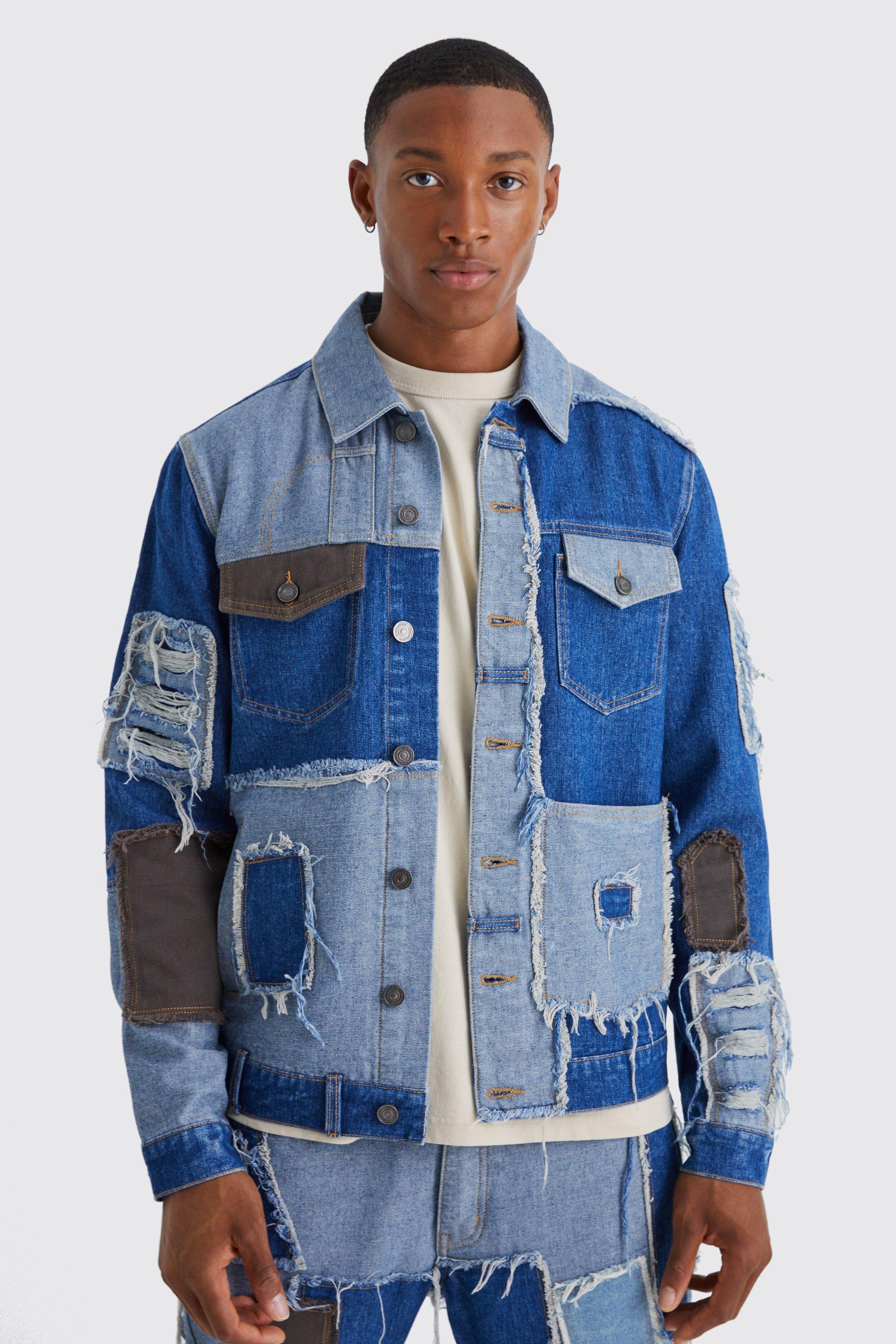 Blue Re-purposed Patchwork Denim Jacket