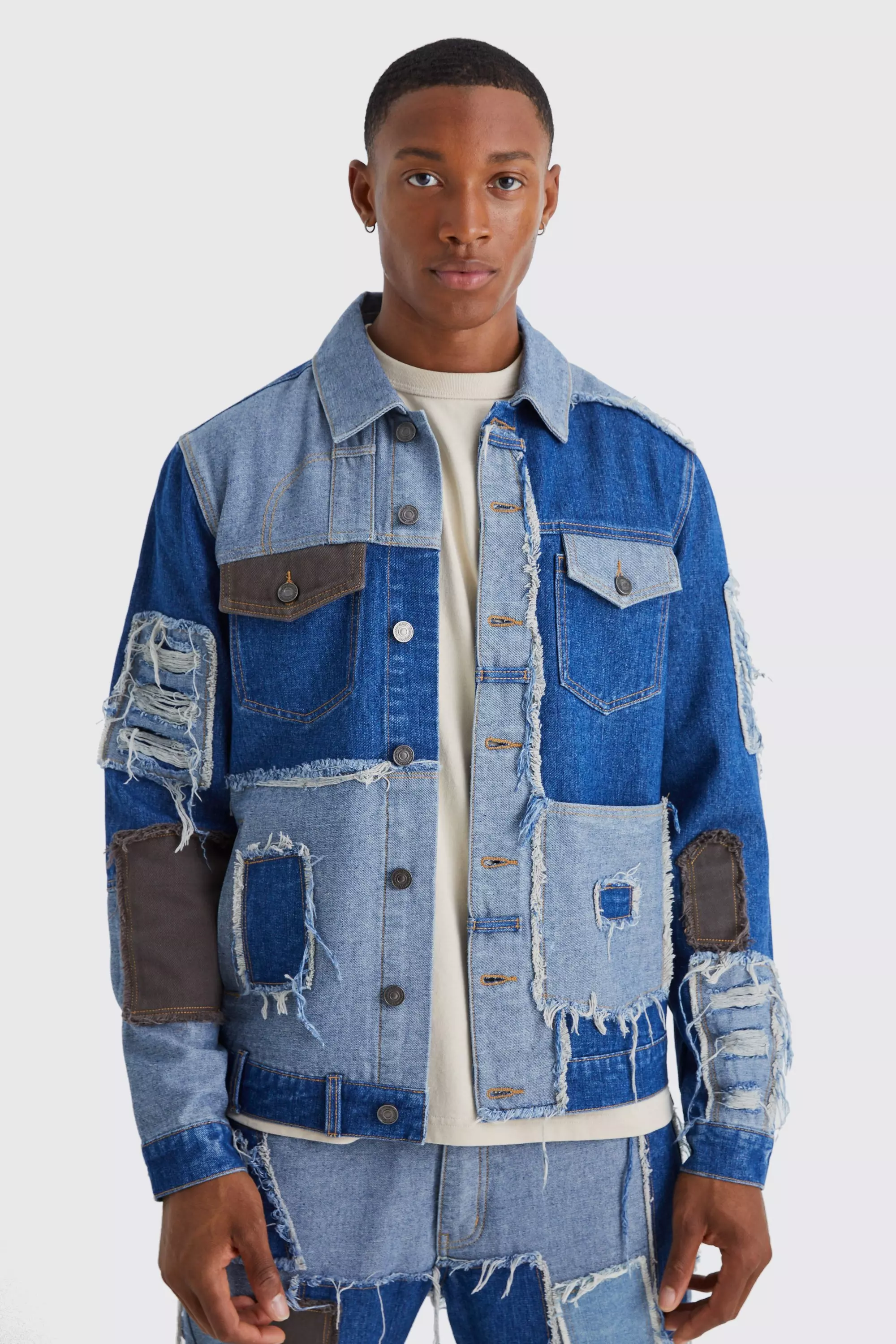 Re-purposed Patchwork Jean Jackets Blue