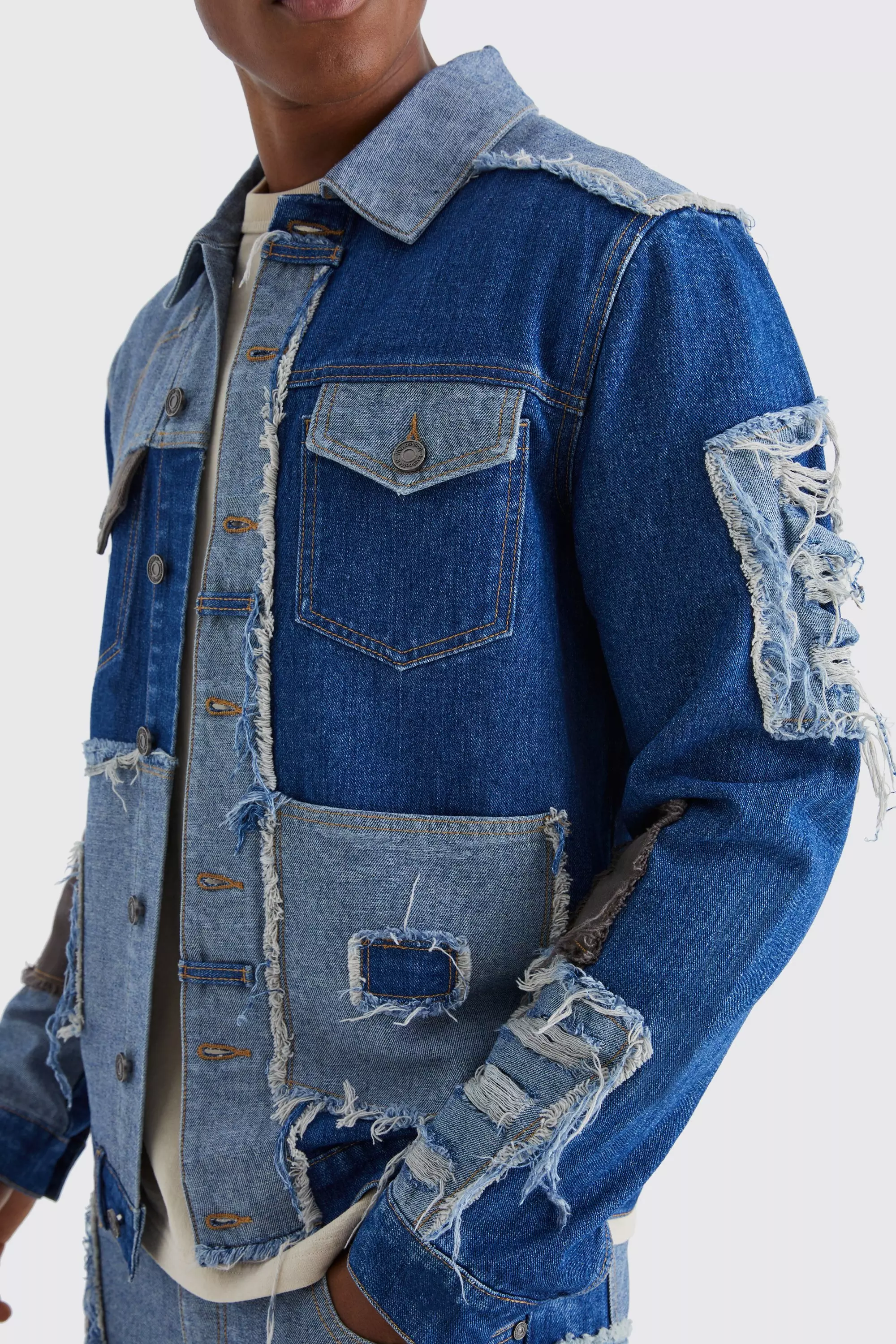 Re purposed Patchwork Jean Jacket boohooMAN USA