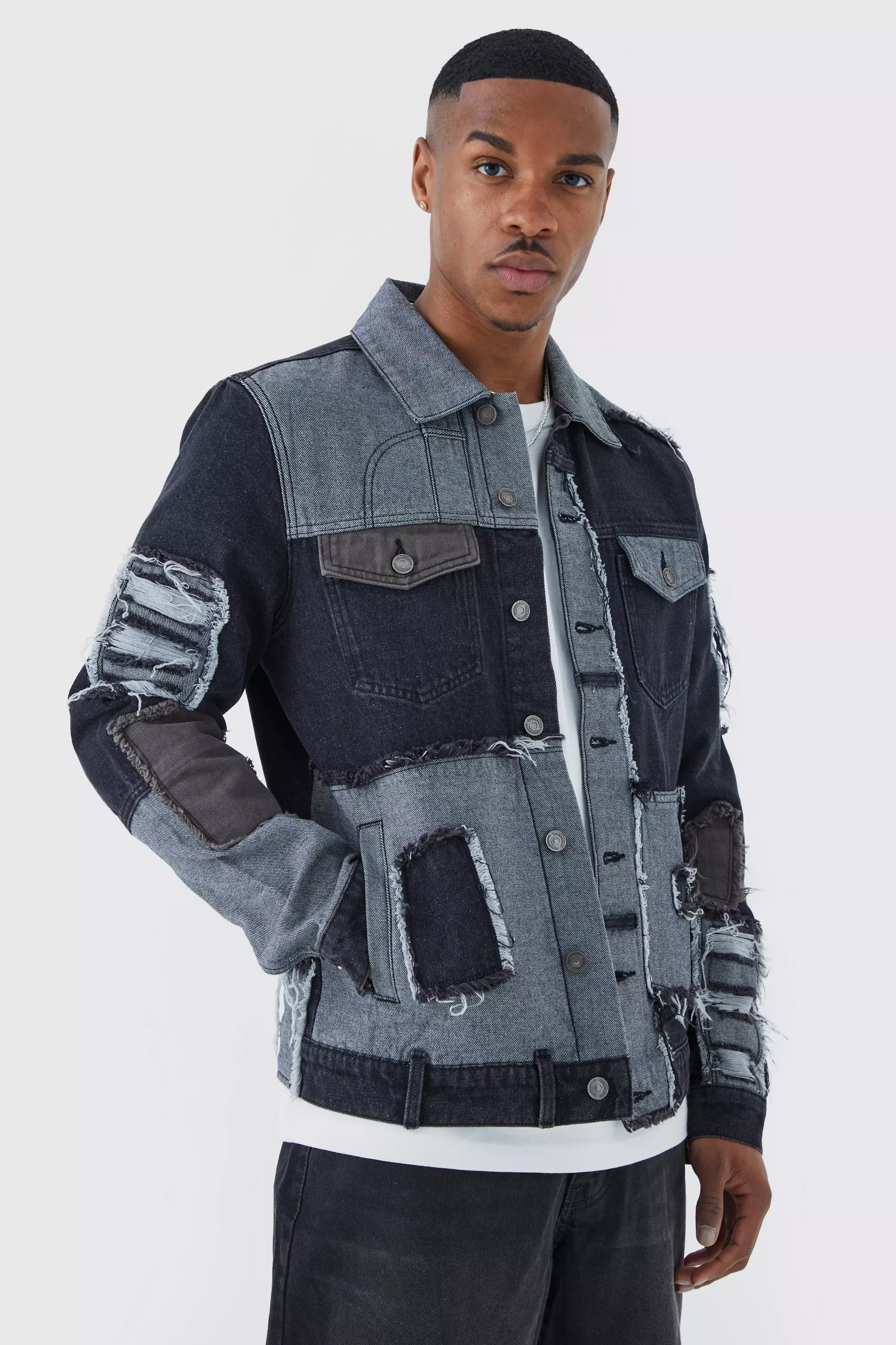 Re-purposed Patchwork Denim Jacket Black