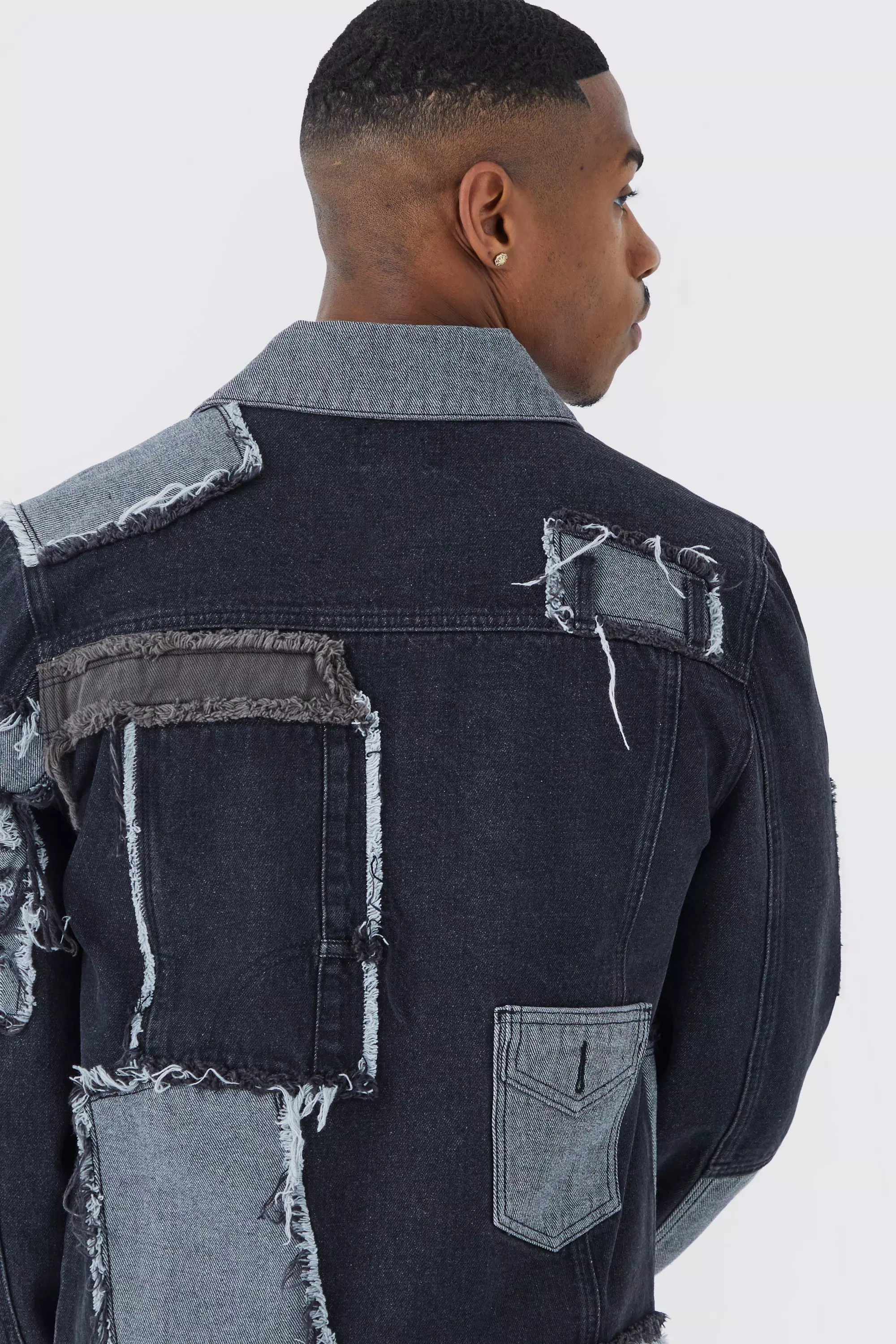 Re purposed Patchwork Denim Jacket boohooMAN UK