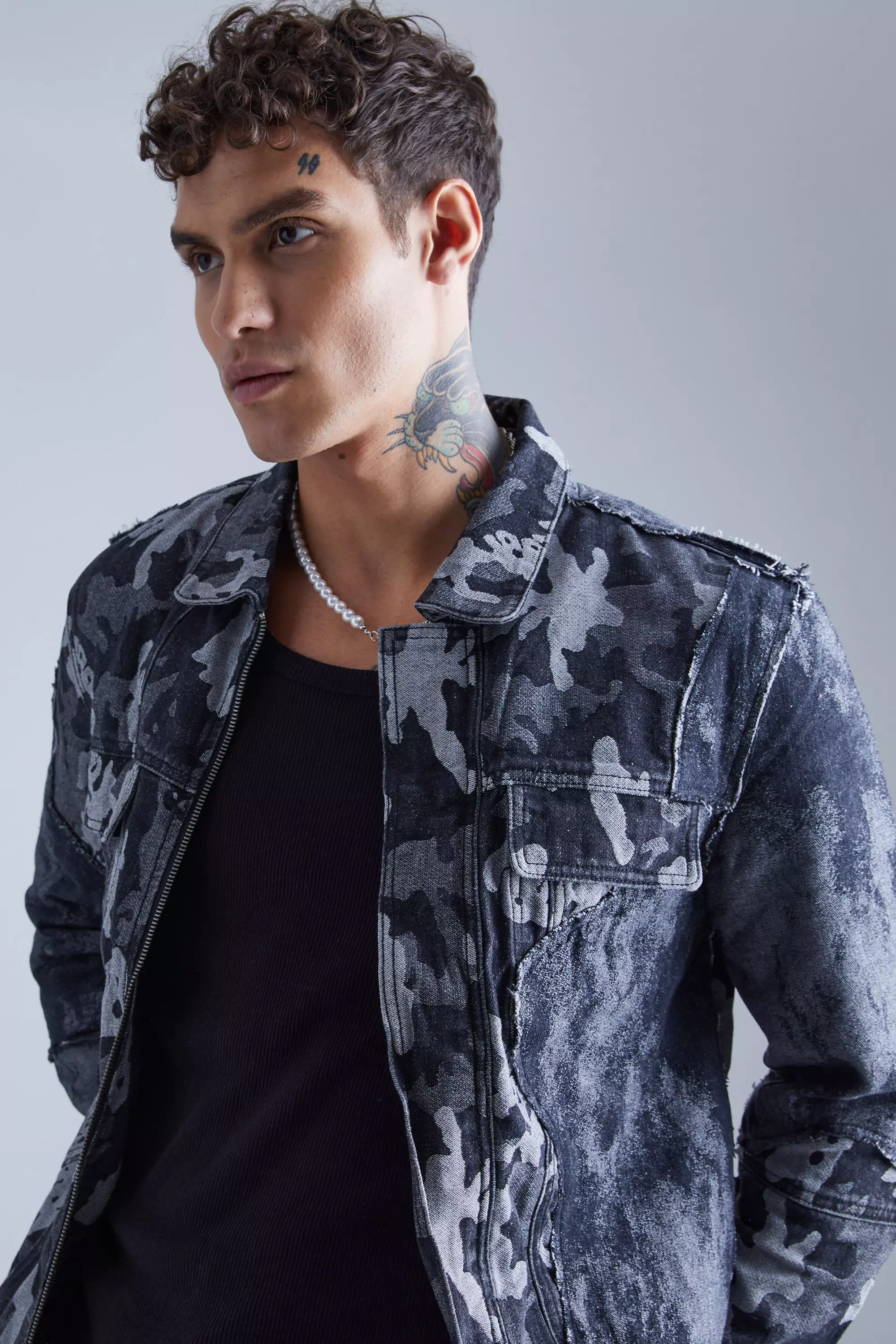 Regular Fit Spliced Camo Jean Jacket