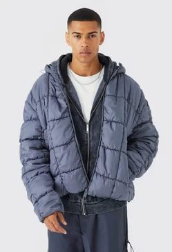 Square Quilted Ruched Puffer Grey