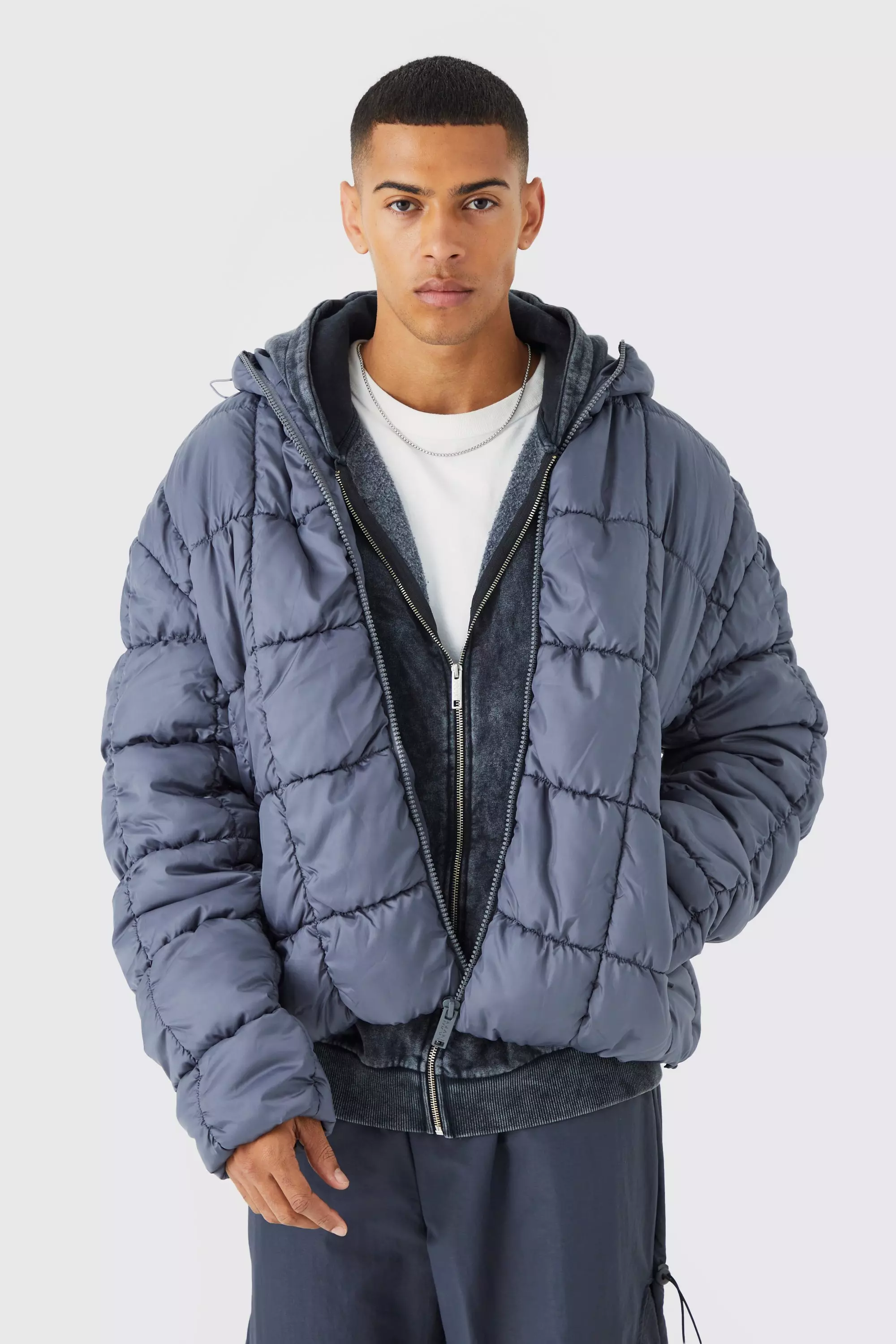 Square Quilted Ruched Puffer Grey