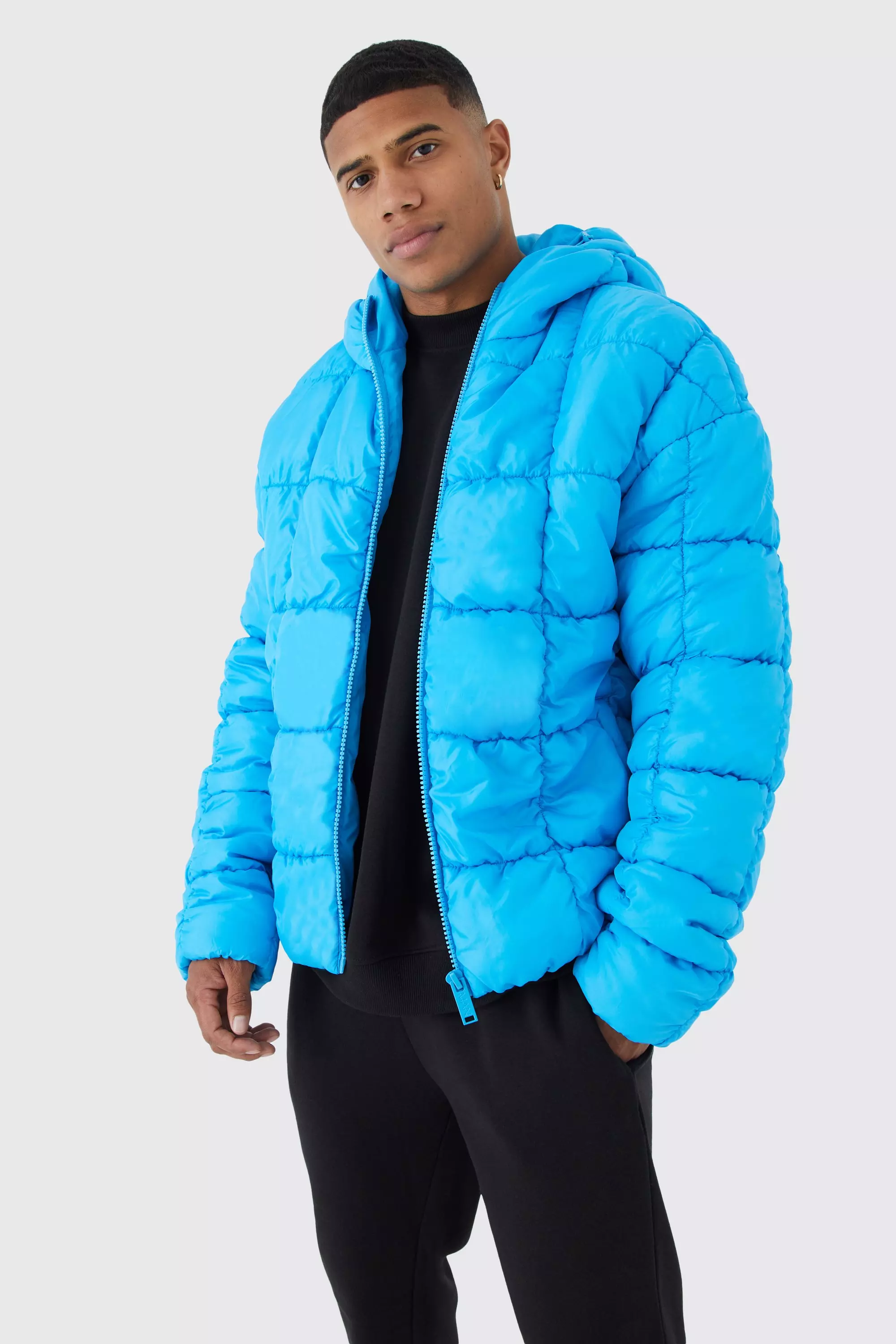 Square Quilted Ruched Puffer Blue