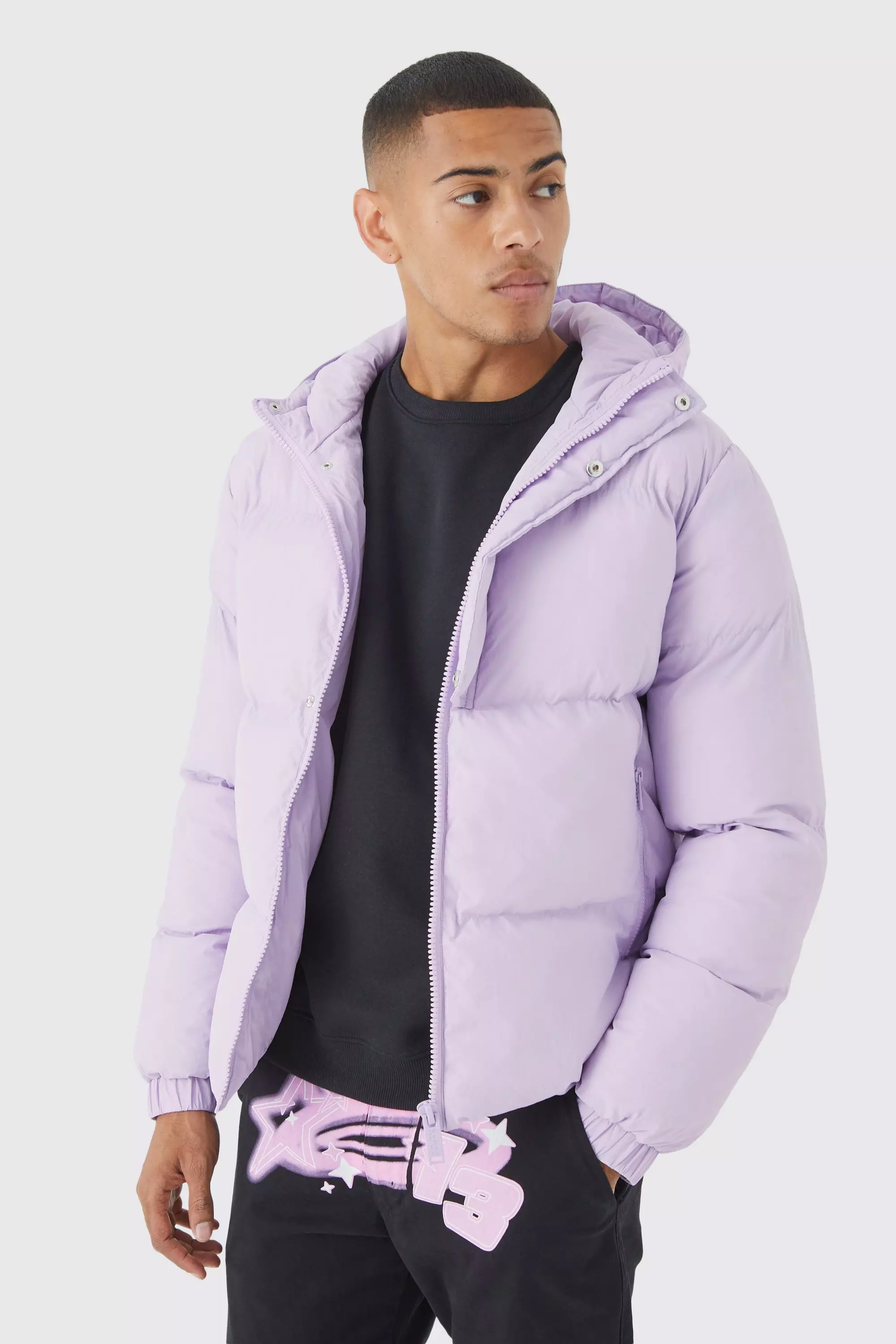 Lilac Boxy Hooded Puffer With Half Placket alternative image