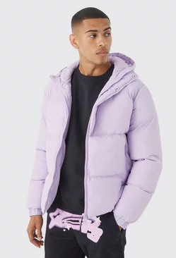 Boxy Hooded Puffer With Half Placket Lilac
